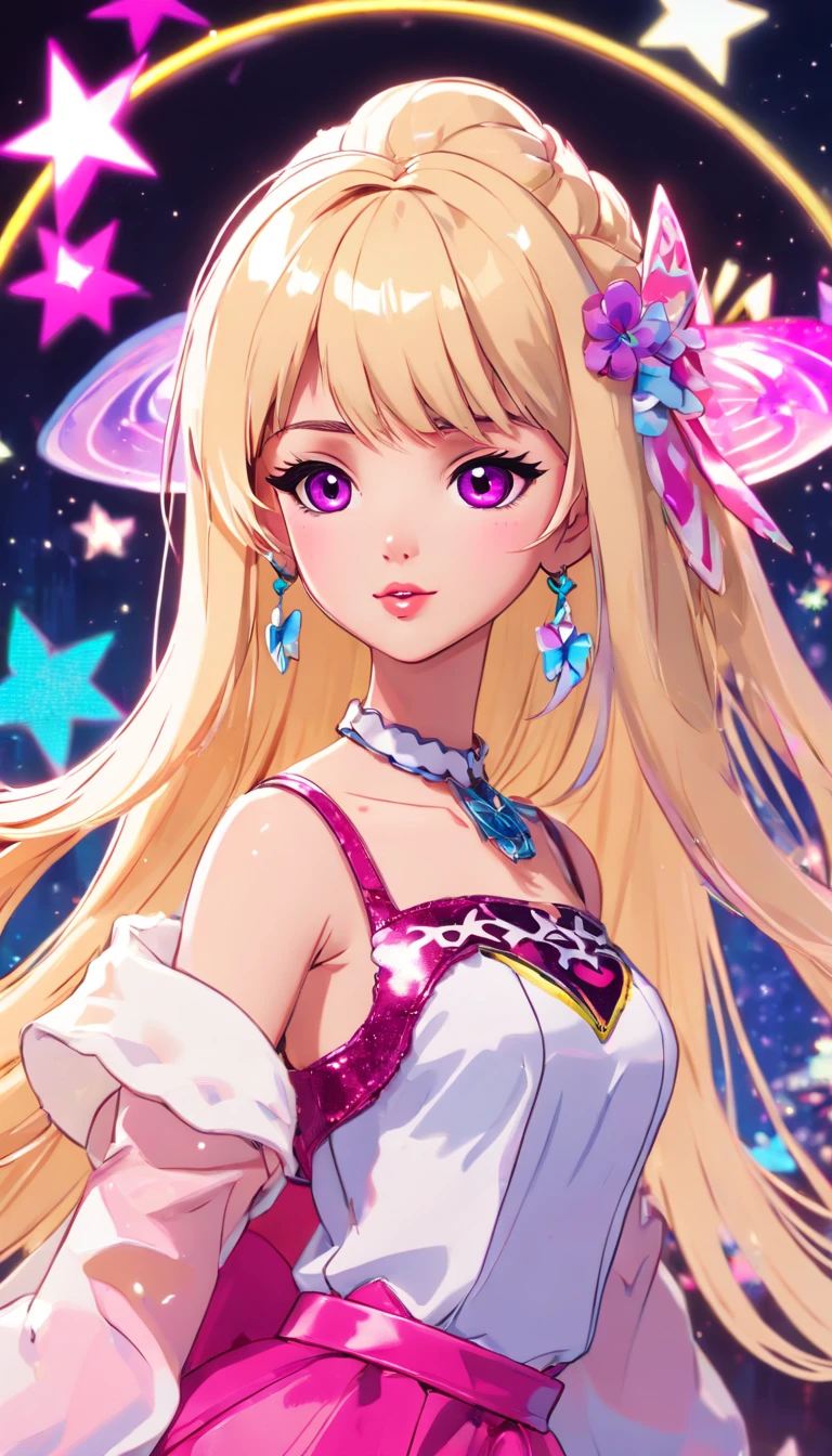 (Barbie,Solo,Cowboy Shot,pop-art,K-Pop Fashion,ball jointed doll,:1.35),Cyberpunk Core,Bloom Core Flower Princess Crown,Play Scale,Fairy Kei style tech genius teenage girl,Girl in a hat with ears,Holding a black cat,an anime drawing,Fantasy Art,Pink dress with purple eyes,Golden hair,blonde anime girl with long hair,anime barbie in white,discord profile picture,Fairy Kay Fashion,