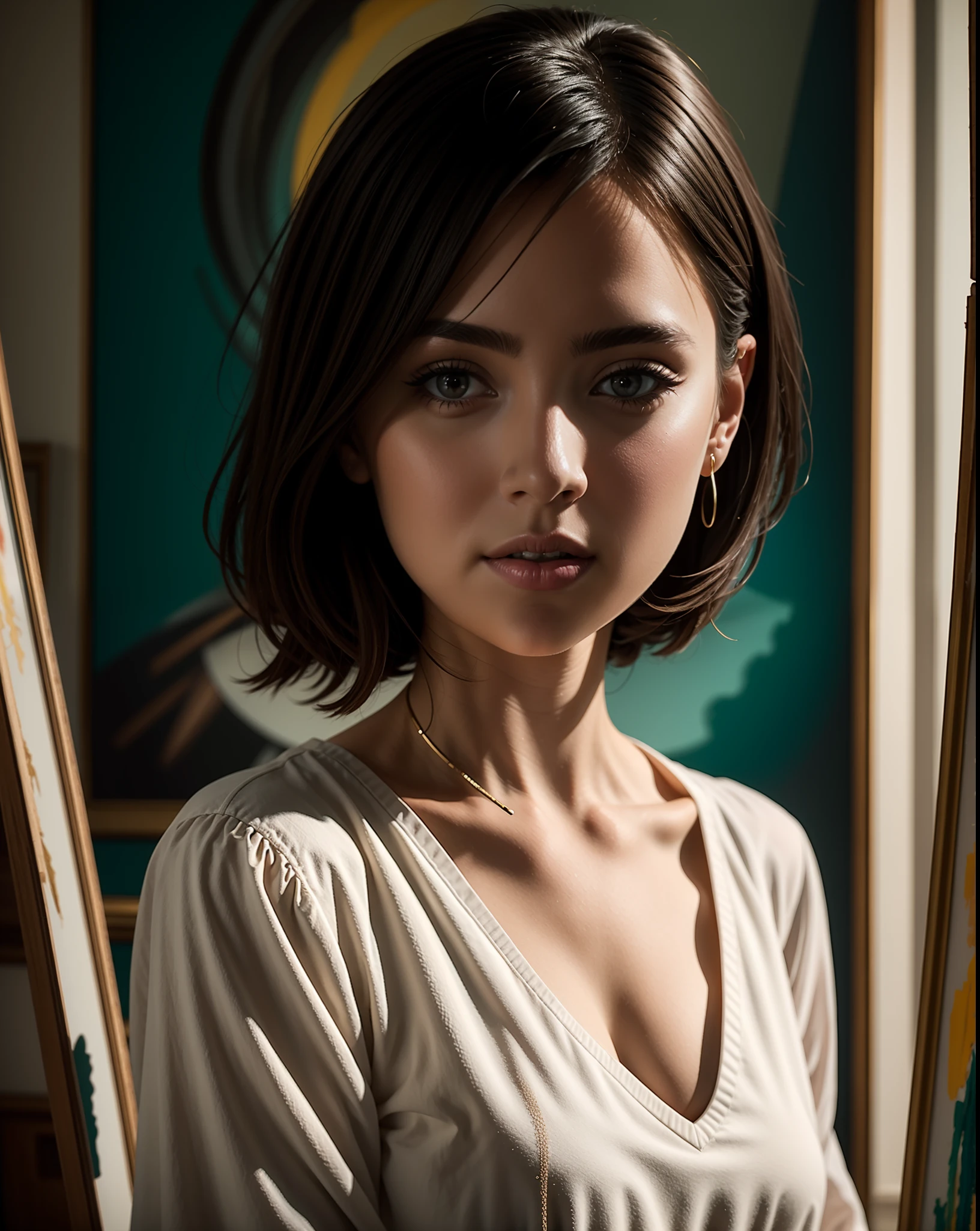 professional photograph
A woman sitting in front of a canvas, painting with great concentration and skill, her brushstrokes creating a beautiful work of art.
((video grainyfilm)), natural cinematic lighting, ((professional photo highly defined))
realistic, best quality, photo-realistic
8k, best quality, masterpiece, realistic, photo-realistic
