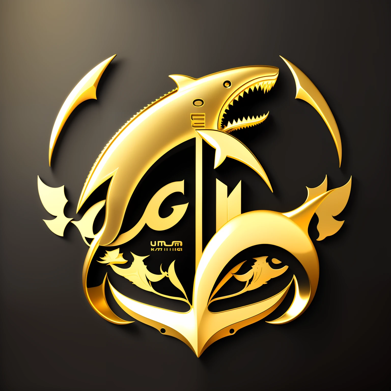 hight resolution、hightquality、ultra-detailliert、8k wallpaper、Logo with a single shark motif、a cool、Gold and black background、Be loved、Familiarity