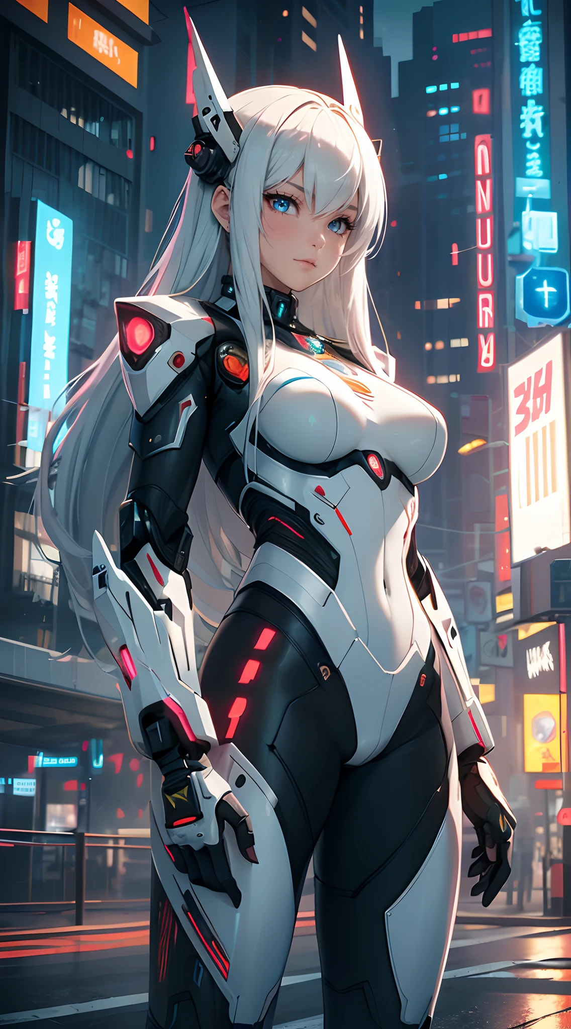 High Detail RAW color Photo,hyperrealistic,digital painting,wide shot,Full Shot,(lens flare:0.5), (bloom:0.5), portrait,(highly detailed, fine details, intricate), incredibly absurdres,(luxurious cyberpunk:1.4,Dystopian,sci-fi), concept art,ornate, from side,looking to the side,
1girl,Lucy \(cyberpunk\),European_Girls,(cute female arterial intelligence,robot, cyborg:1.5),(robotic parts,augmentations,mechanical arms, mechanical legs,silver halmet), (cybernetic implants:1.4,microchip,metal,electric wires,cable,silicone),grey eyes,asymmetrical hair, standing,(holding_weapon,battle_rifle,handgun),belt,(wearing shiny tight soft light suit,see-through white chemise), open jacket,detached sleeves,hip vent,metallic bone exposed,toned physique,slender,medium breasts exposure,breasts out,large ass, (pale skin),(detailed skin, diffused skin pores),HQ, angelic, decorations, embellishments,hard edge,
breathtaking,outdoors, ((in surreal planet Raphael Lacoste)),night, (electricity, bright neon colors,sprawling cyberpunk city skyline), turbulent storm, rain,smog,tendrils, spirals, dust,(((flying ships))), (badlands, observitory)
