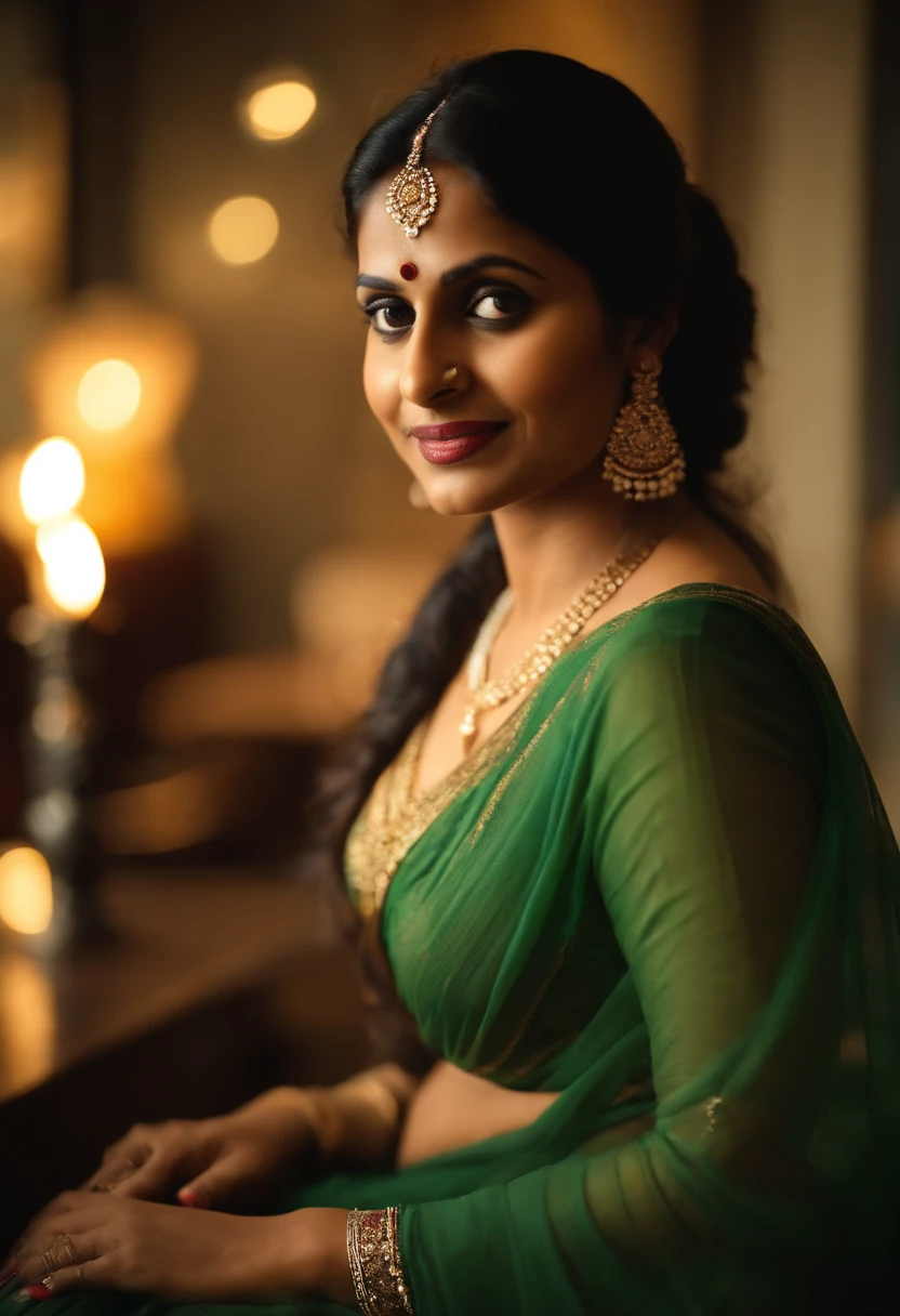 Sexy indian teacher about age 28.wearing a hot saree which shows her navel and cleavage,face containg a sexy and lusty expression,perfect figure,large breasts,hour glass shape,little sweaty,sleveeless blouse