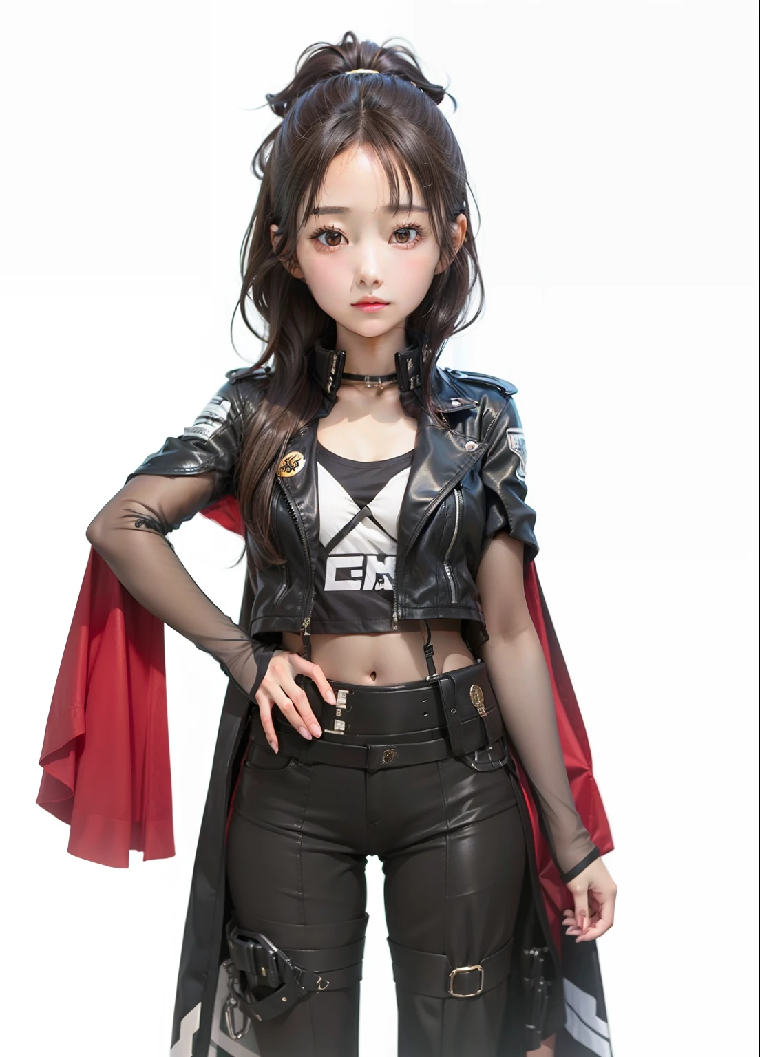 1girl, Rei Wakana, LAYER, Black Jacket, Long hair, dark-brown hair, realistic, ultra detail, 70mm lens,