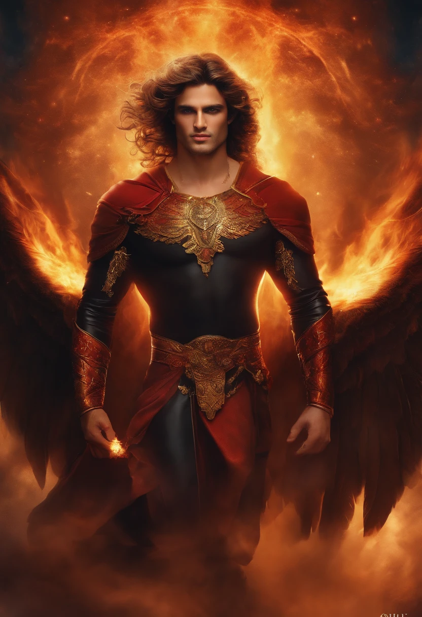 Anjo, masculine-looking, olhos flamejantes
