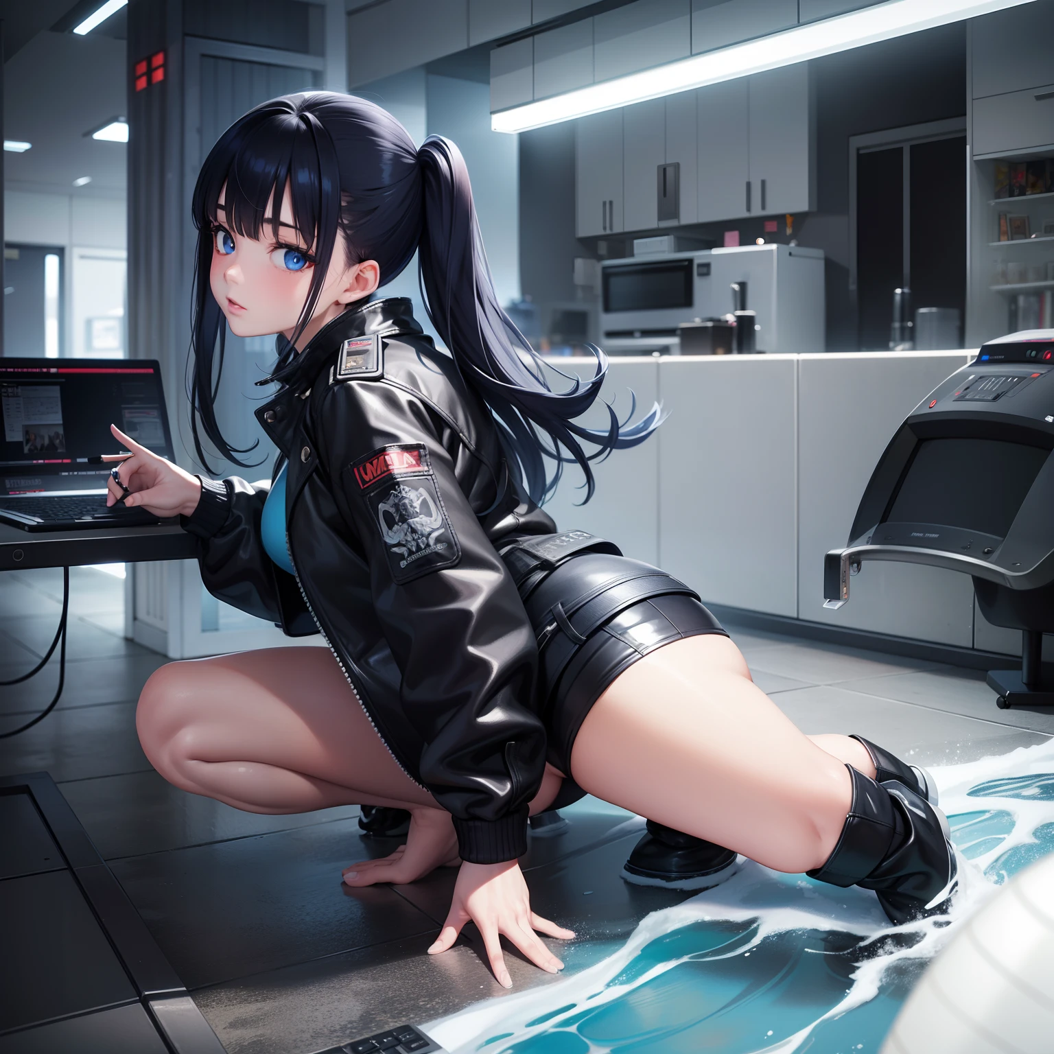Beautiful blue eyes, plump and glossy lips, a mole under the eye, a beautiful 25-year-old delinquent girl who looks like Kanna Hashimoto, black leather jacket, super miniskirt, cigarette, computer graphics art, 3D, high resolution. , highest quality, full body, 8k character concept, 32k, pixiv, illustration, super detailed, super detailed face, megapixel, super detailed HDR, clear, overdecoration