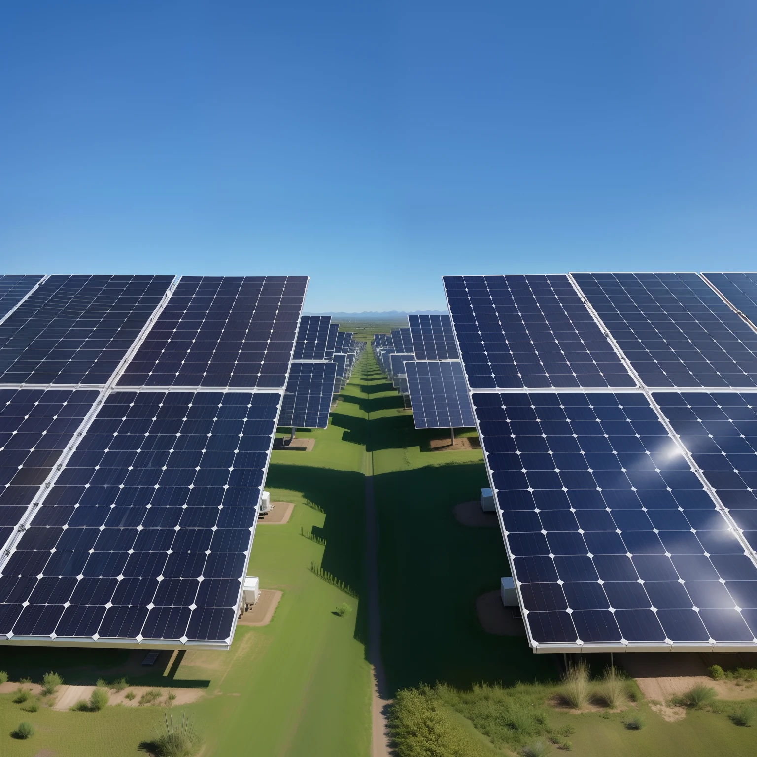 Solar panels on the ground, campo verde, aerial view, energy production park,