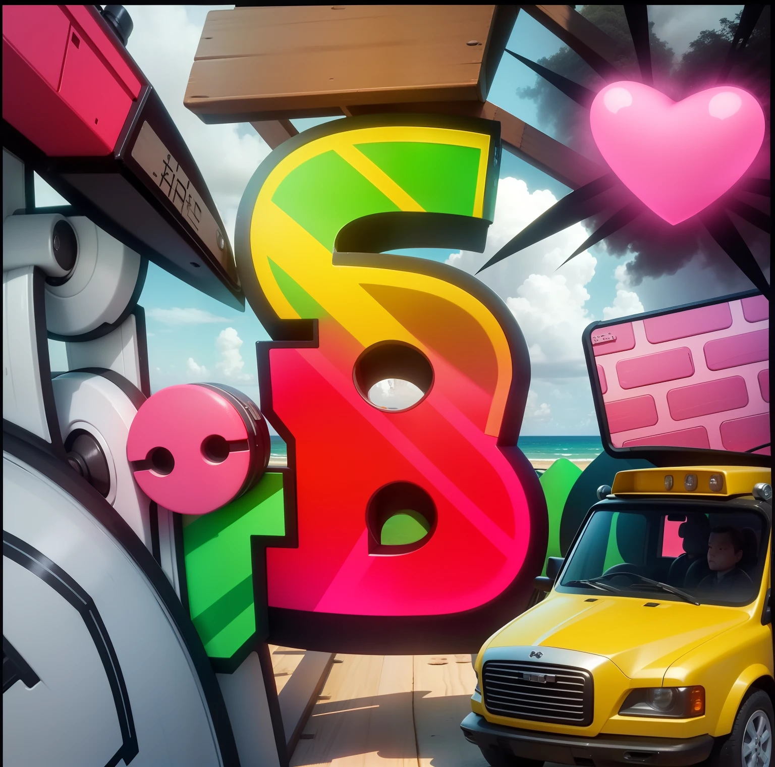 4 islands，Planks connect bears，White palm model
Newbies to Robrocks，desks，objective
school bus，collide，Newbies to Robrocks
Pink heart，Black fog
Miniature bombs，afloat