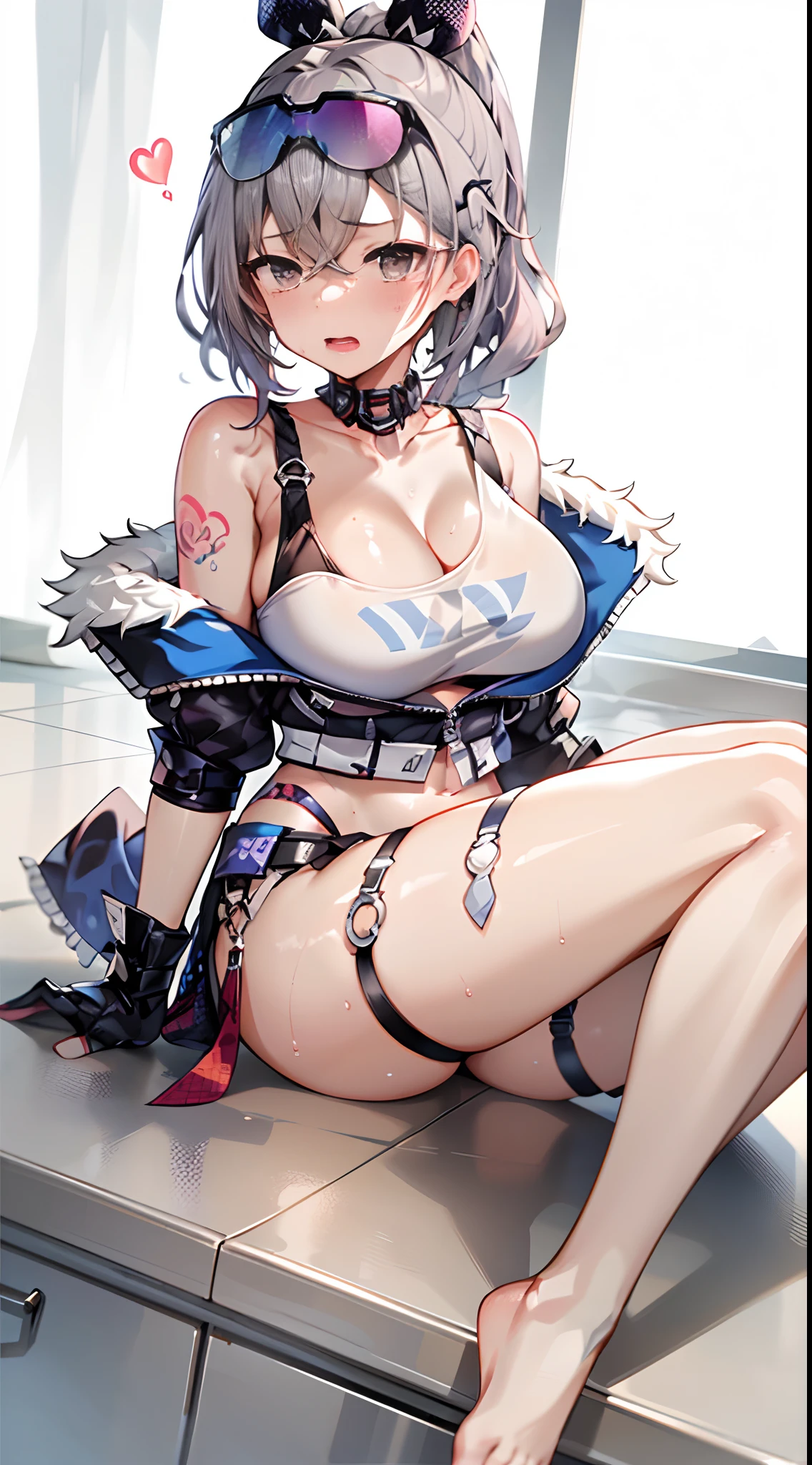 s girl,Messy hair,Raised sexy,Tattooed with,seductiv,It's heartwarming,heartbeat,cropped shoulders,Half chest exposed,showing belly,Expose female how long legs,No shoes,jade foot,Open-mouthed,Gasping for air,Be red in the face,is shy,Suggestive pose,Sexual ,Sexual huge breasts cleavage,implied,mano,Hold on tightly,perspiring,Lots of sweat,Inter-strands,Milk liquid