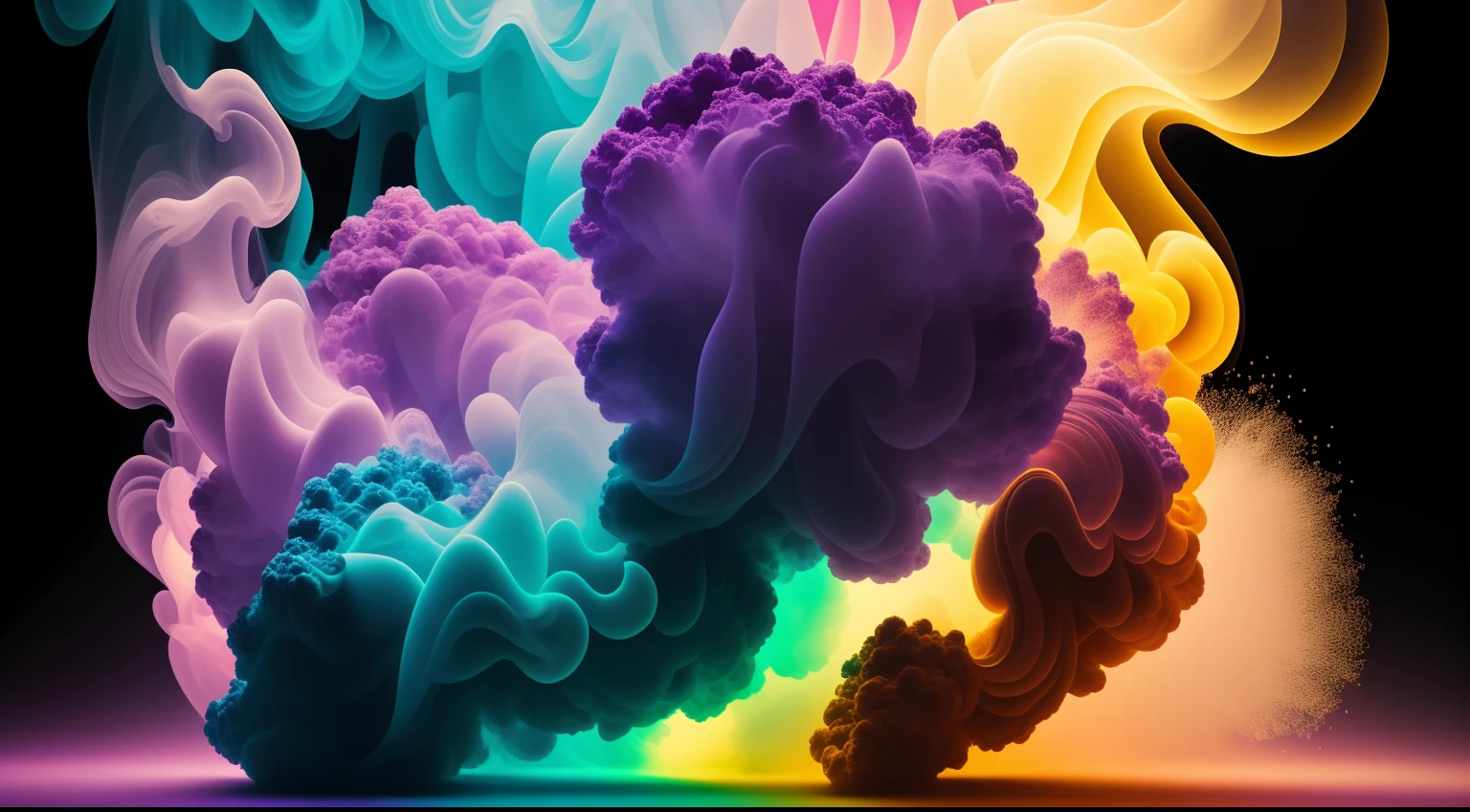 A close up of a colorful cloud of smoke in a dark room - SeaArt AI