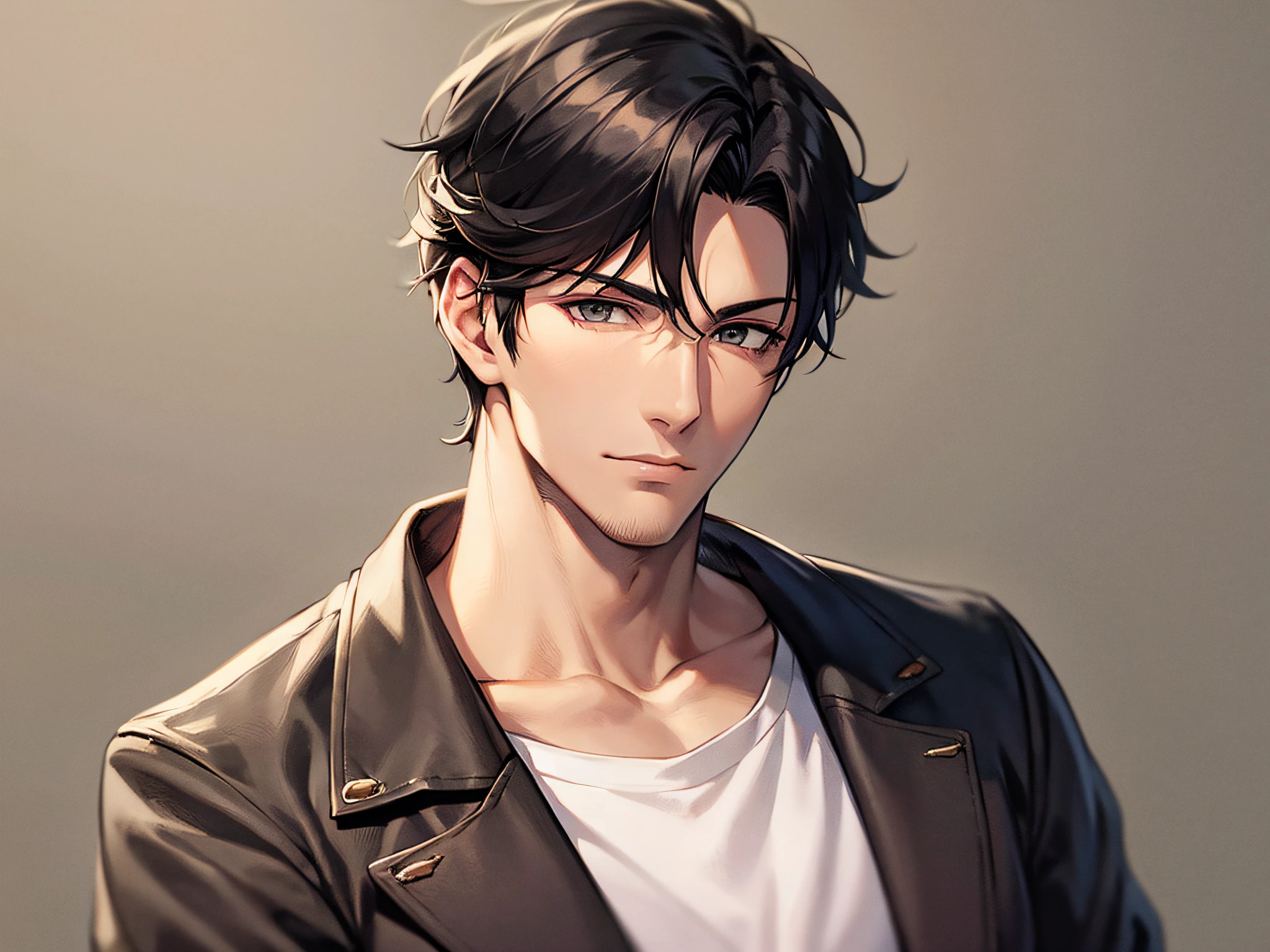 tmasterpiece，best qualtiy，1 male，AS-Adult，Handsome，With short black hair，The shirt，