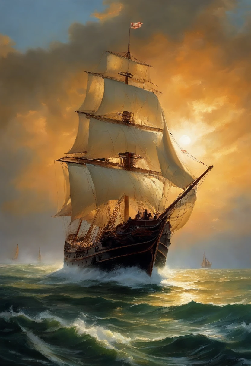 Real picture((oil paint ))Landscape painting,acrycle painting,Brush Strokes,With unparalleled realism,ultrawide,ominous skies,Sail ships,Wooden boats,Lotus,Huge waves,Starry night,Harry Potter,voluminetric lighting,Clearing,Realistic,james gurney,art stations,((The oil paint on was applied))