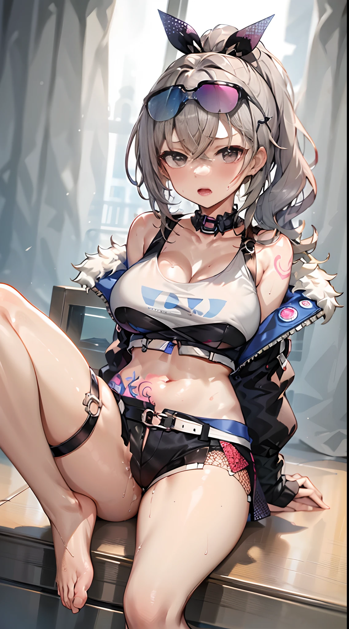 s girl,Messy hair,Raised sexy,Tattooed with,seductiv,It's heartwarming,heartbeat,cropped shoulders,Half chest exposed,showing belly,Expose female how long legs,No shoes,jade foot,Open-mouthed,Gasping for air,Be red in the face,is shy,Suggestive pose,Sexual ,Sexual huge breasts cleavage,implied,mano,Hold on tightly,perspiring,Lots of sweat,Inter-strands,Milk liquid