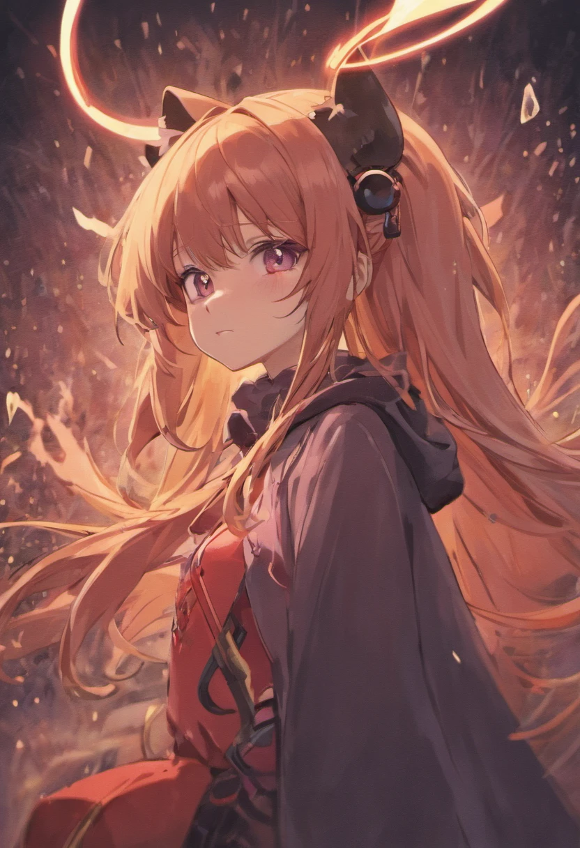 black hair, hair bobbles, longeyelashes, solid circle eyes, fake animal ears, light smile, ear blush, fang, long hair, gradient hair, pointy hair, antlers, anaglyph, tachi-e, pov, anime, chiaroscuro, 8k, super detail, ccurate, best quality