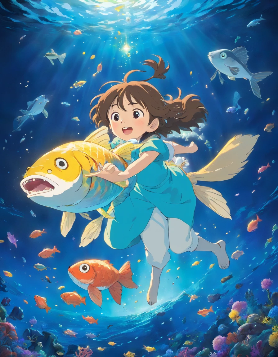 In the deep dark sea、Falling、Fish、Deep-sea fish、foam、Light from the sky