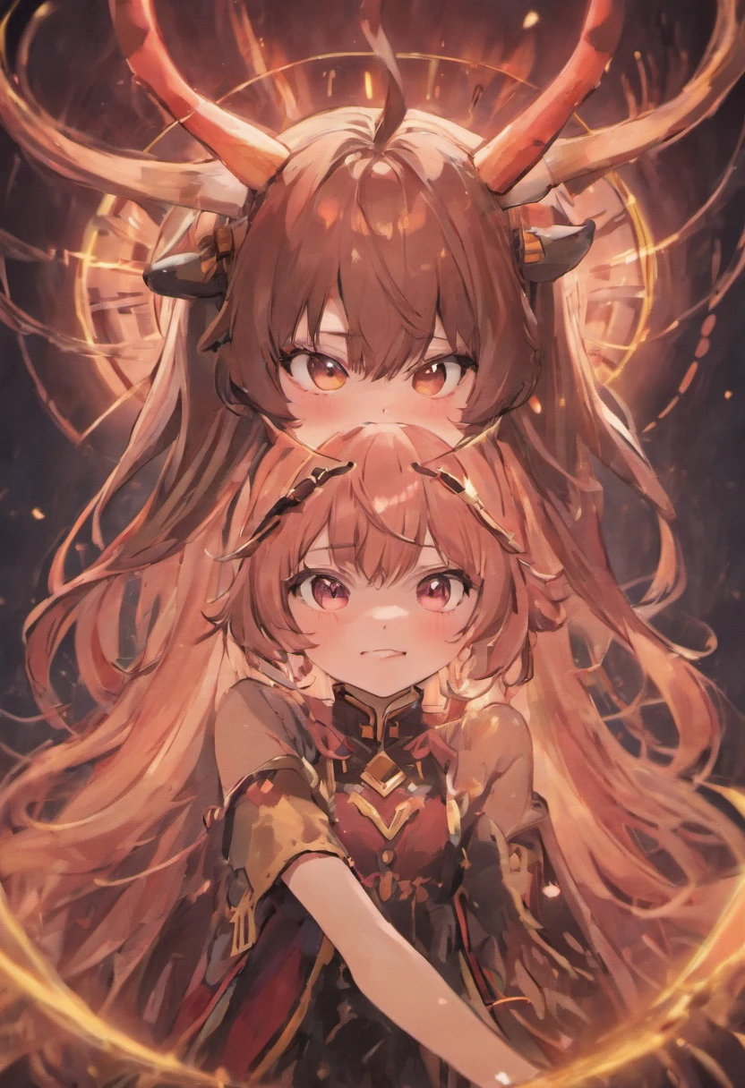 black hair, longeyelashes, solid circle eyes, fake animal ears, light smile, ear blush, fang, long hair, gradient hair, pointy hair, antlers, full bodyesbian, tachi-e, anime, 8k, super detail, ccurate, best quality