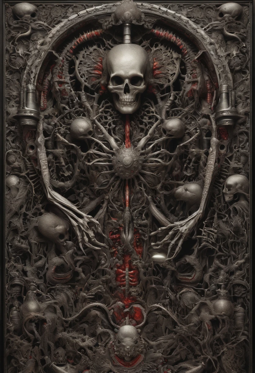 (masutepiece, Best Quality: 1.2), ultra-detailliert, Highest detail, (body horror: 1.4), (biomachine: 1.3), (Bloody: 1.2), creatures, (Colorful: 1.2), Diabolical, (Machine: 1.3), Hans Giger, Many hands, (Zentangle: 1.2), Black color scheme