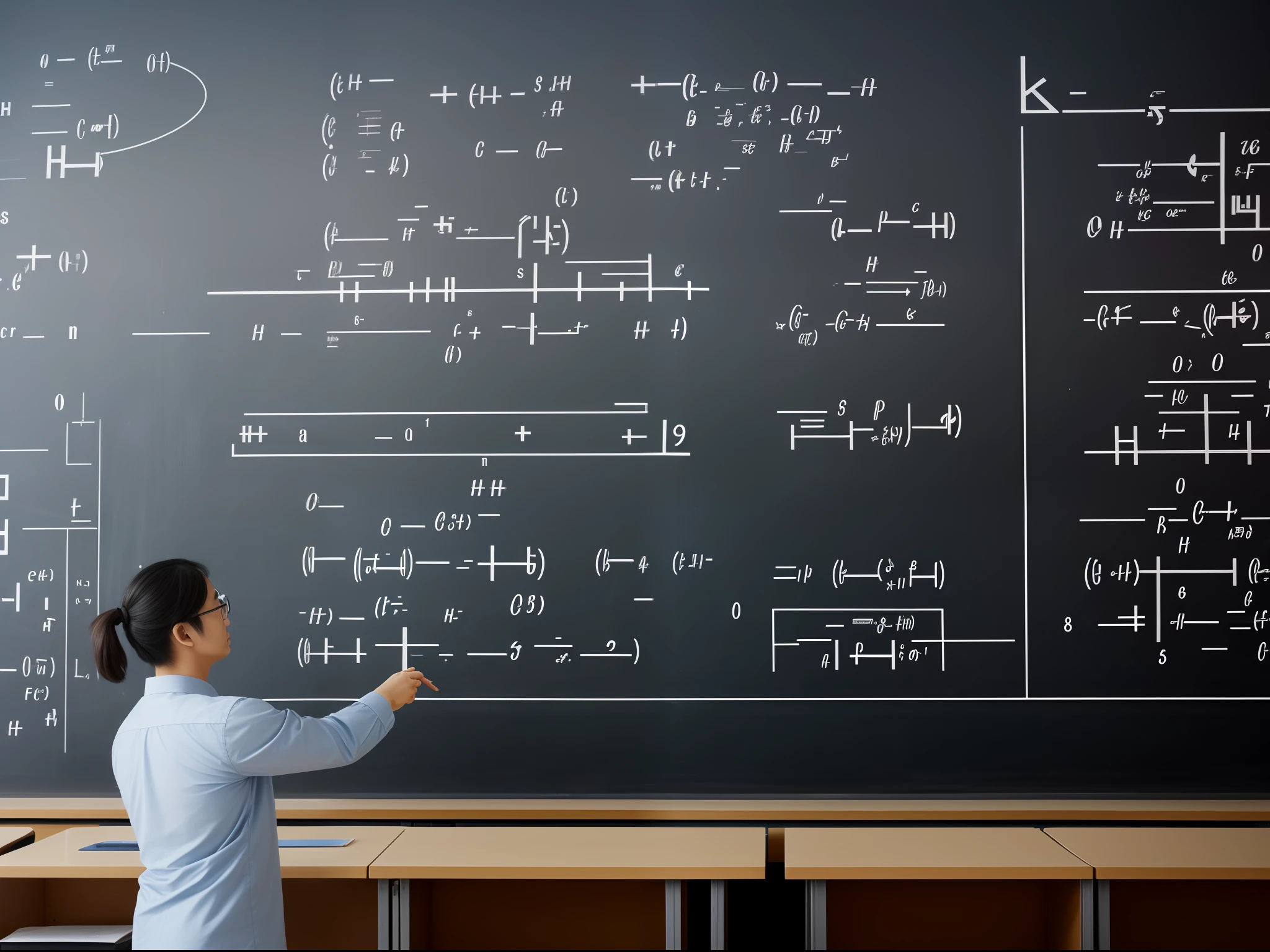 (Physics teacher)、Physical formulas written on the chalkboard