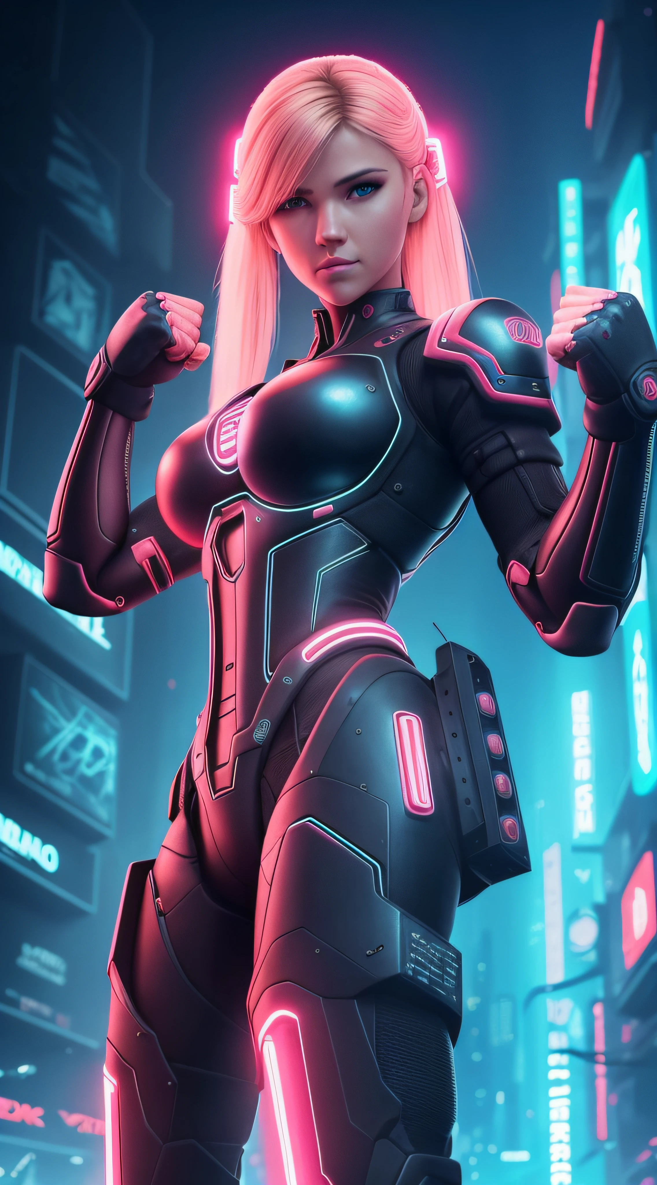A woman in a futuristic suit standing in front of a city - SeaArt AI