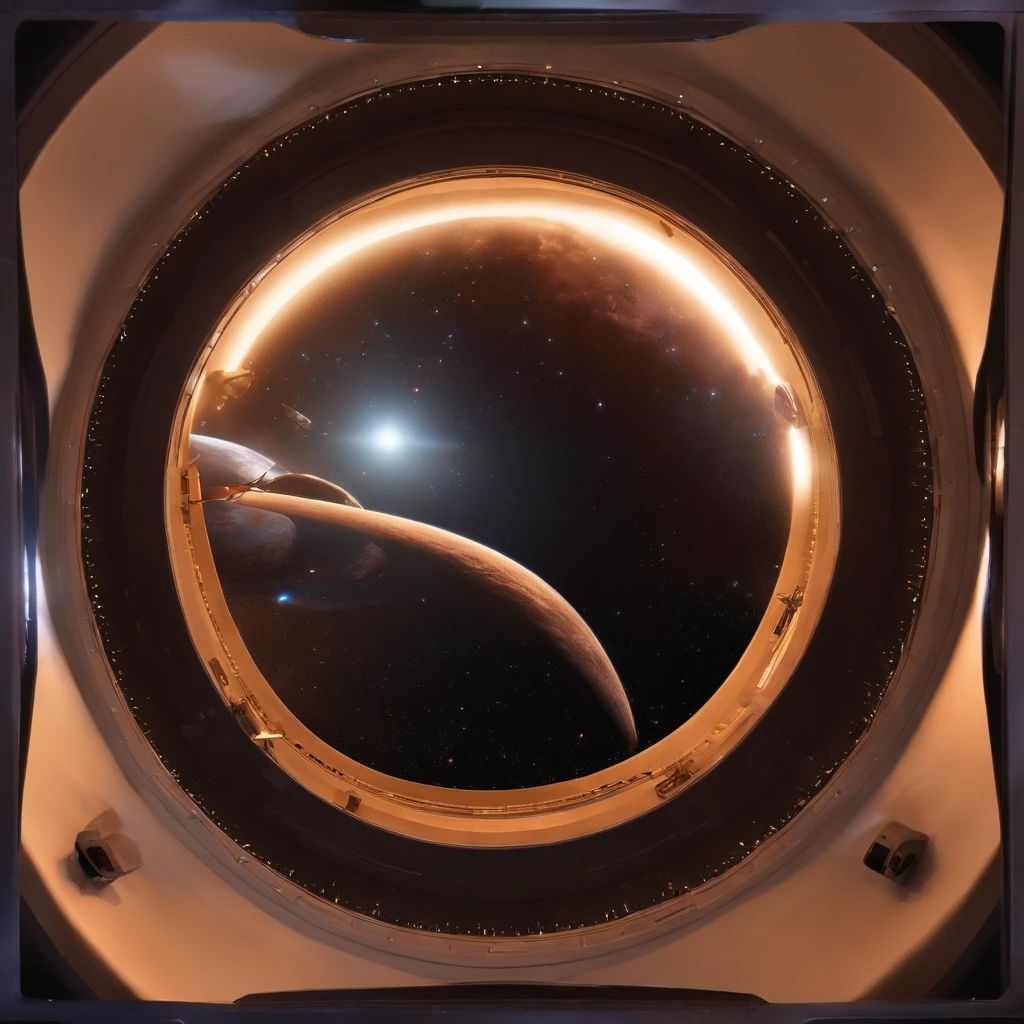 spaceship in the sky,in a panoramic view,(plethora of colors,Best quality,high detal,tmasterpiece,cinmatic lighting,4K,Chiaroscuro)