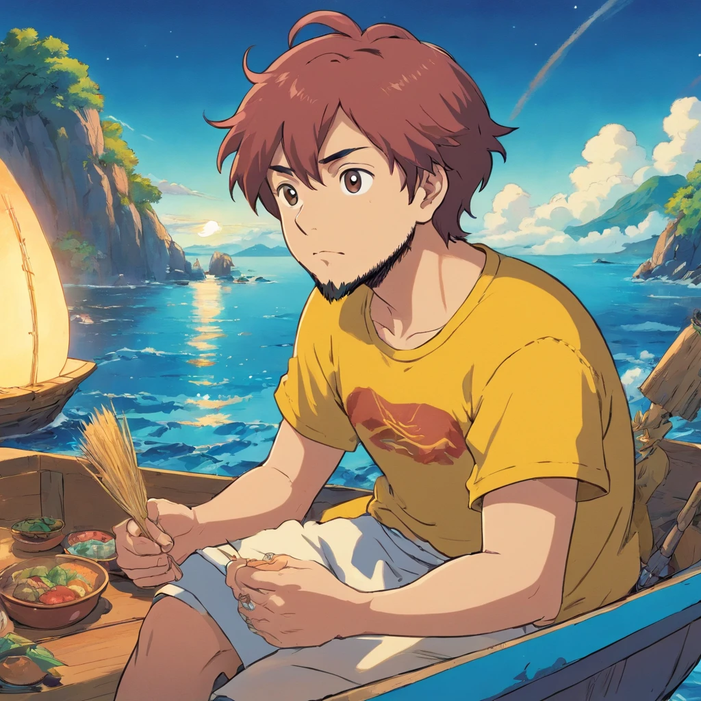 Hay un hombre, Brazilian with beard, pelo corto (31 years), 3 , 4 0 year old man, 2 9 years old old, 2 7 yearsears old , 38 y 6 years old, bta, 3 2 - year - old, make a ron in style Colorful animation still images, Masami Teraoka, aguamarina, Paul Gauguin, Estilo Embry, Honest representation