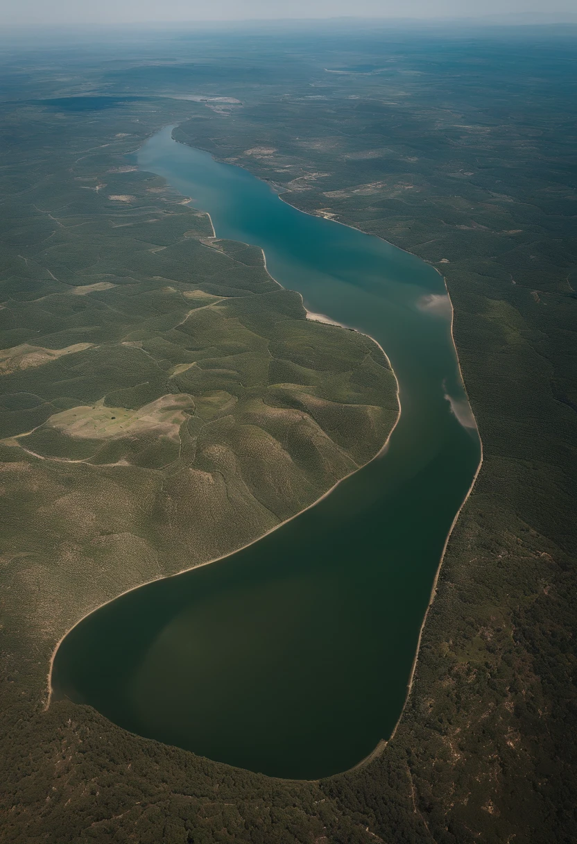 Aerial view of a lake and a city from an airplane, tiro de arial, air shot, perspective shot from the sky, taken from an airplane, aerial view, View from above the plane, aerial footage, view from the sky, Lago arquivado com ouro derretido, view from helicopter, Aerial view of an ancient land, seen from an airplane, Aerial view, water reservoir