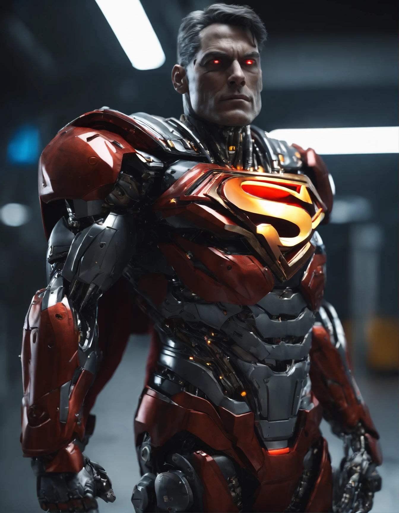 (Cyborg:1.2) superman robot, (((kinetic))), Masterpiece full body, High definition, 8K, Very high quality, high-detail face, Sharp, degrees of freedom ,Depth_af_Field, style of midjourney , Cinematic, to contrast, Detailed, 8K, Sharp focus, Cyberpunk