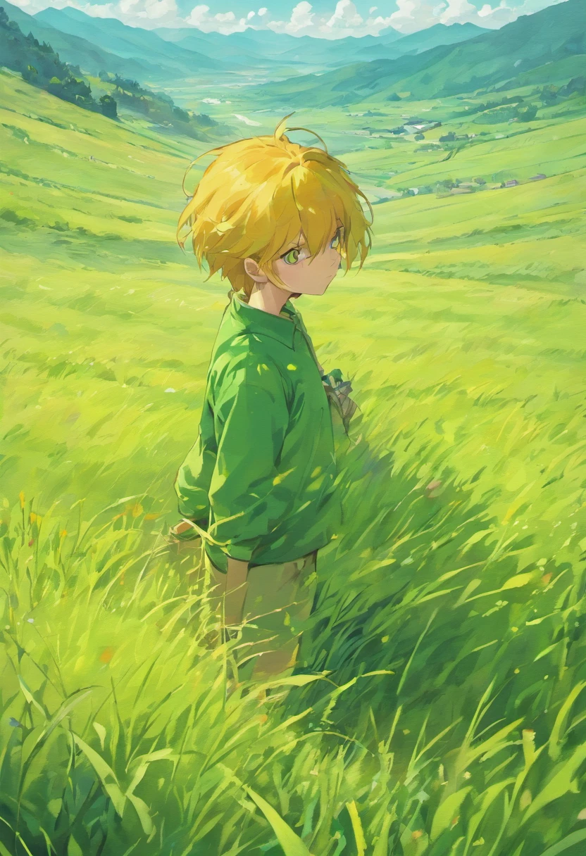 Grasslands as far as the eye can see Boy Painting