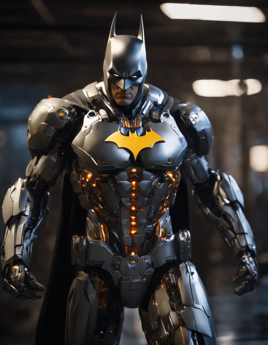 (Cyborg:1.2) batman robot, (((kinetic))), Masterpiece full body, High definition, 8K, Very high quality, high-detail face, Sharp, degrees of freedom ,Depth_af_Field, style of midjourney , Cinematic, to contrast, Detailed, 8K, Sharp focus, Cyberpunk