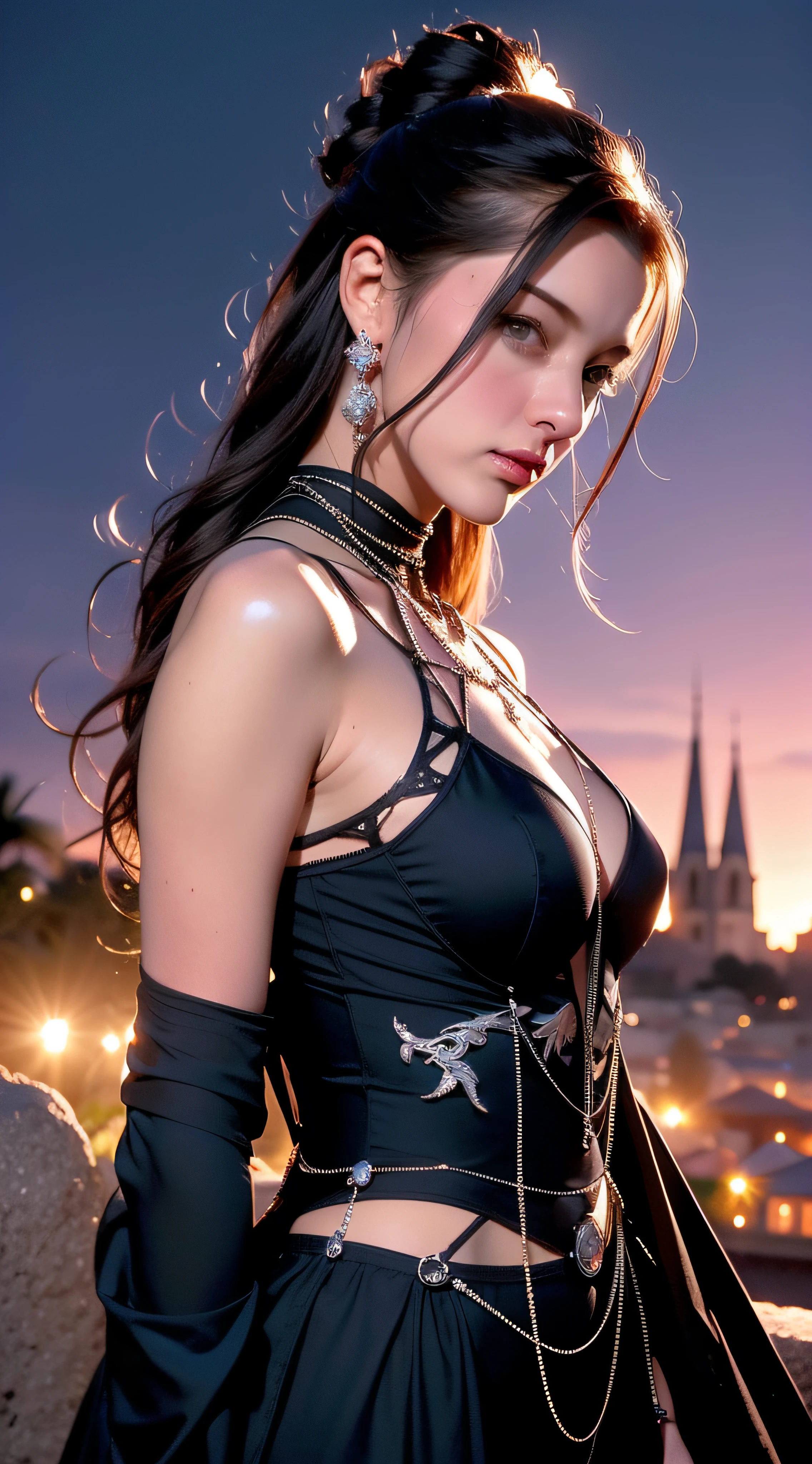 (extremadamente detallado, obra maestra, La mejor calidad, foto antigua, principios de siglo, epic scenery) mujer sexy, lingirie, robot arms, estilo ciberpunk, armadura, luces rojas, paisaje de ruinas. plano cercano. manchas. Caravaggio-style lighting. tenebrismo-