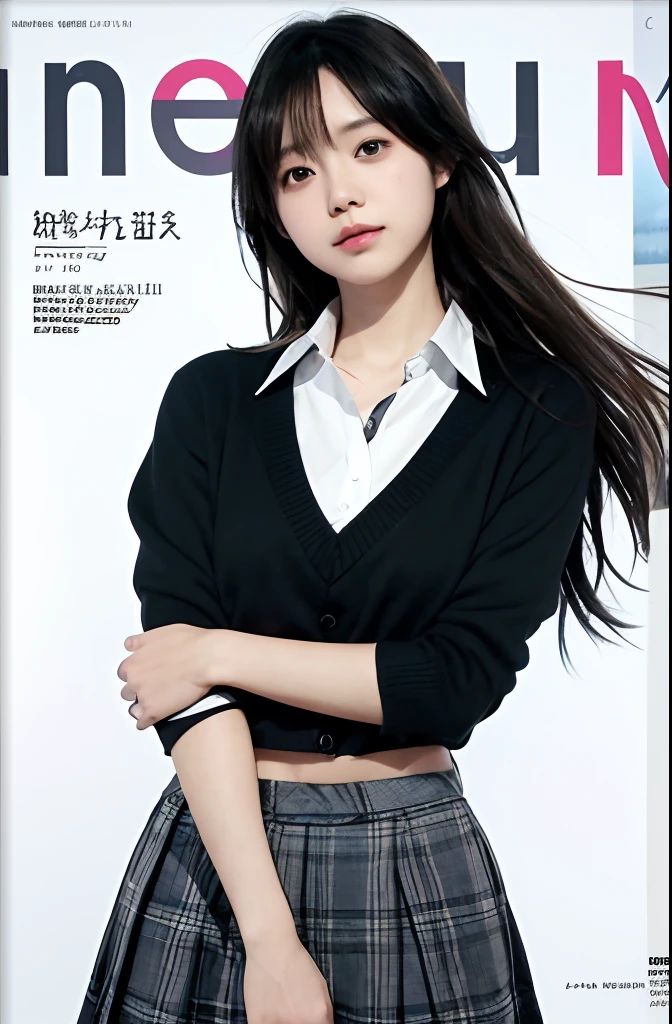 Image of a woman in a school uniform on the cover of a magazine, Identity Magazine, Magazines, magazine photograph, cover girl, cover magazine, author:Yasutomo Oka, Guviz, cover shot, deayami kojima, Realistic young gravure idol, Comic cover style, sui ishida with black hair, Young gravure idol, author:Tadashi Nakayama