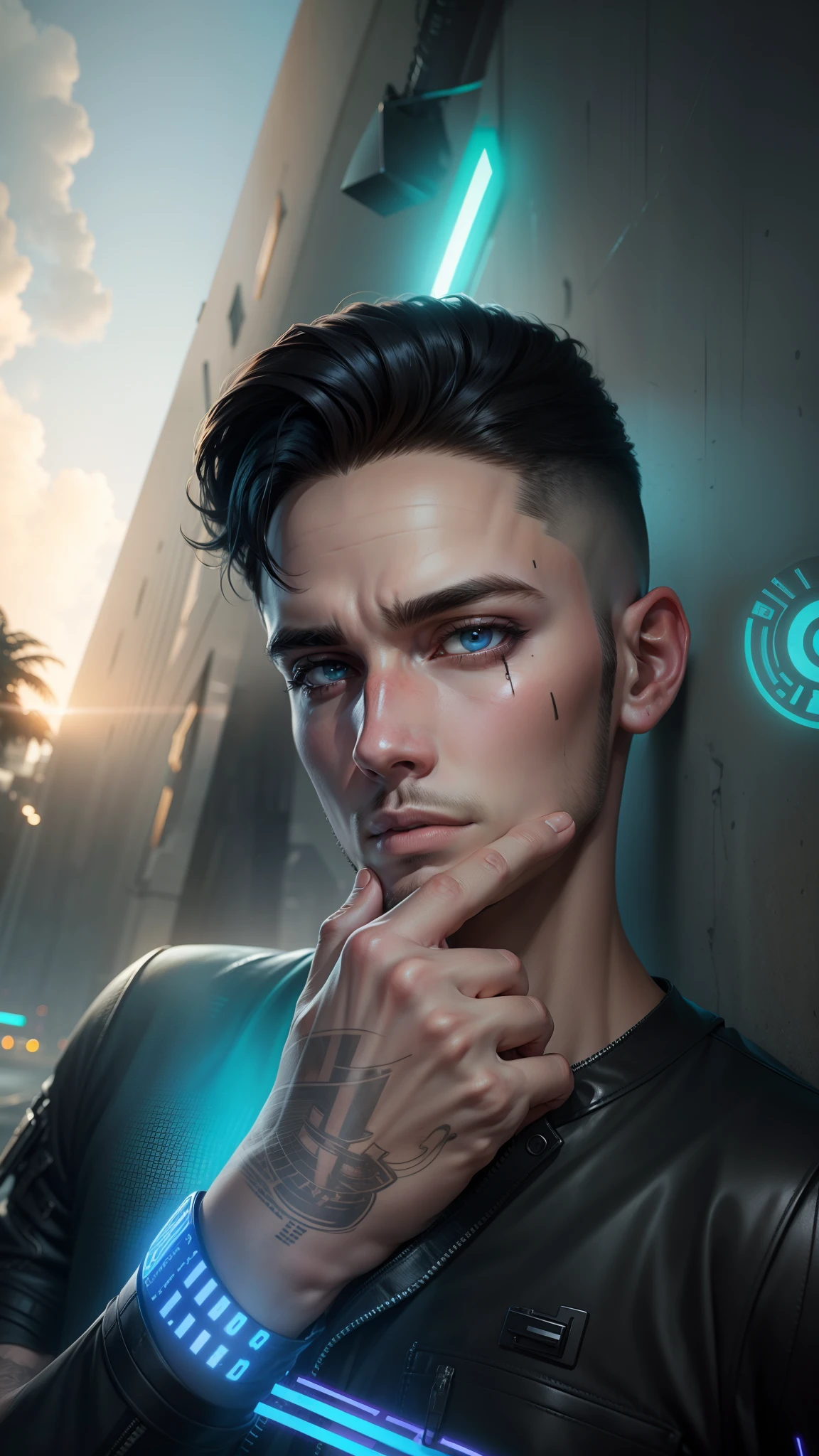 Background cyberpunk handsome boy realistic and realistic face 8kresolution