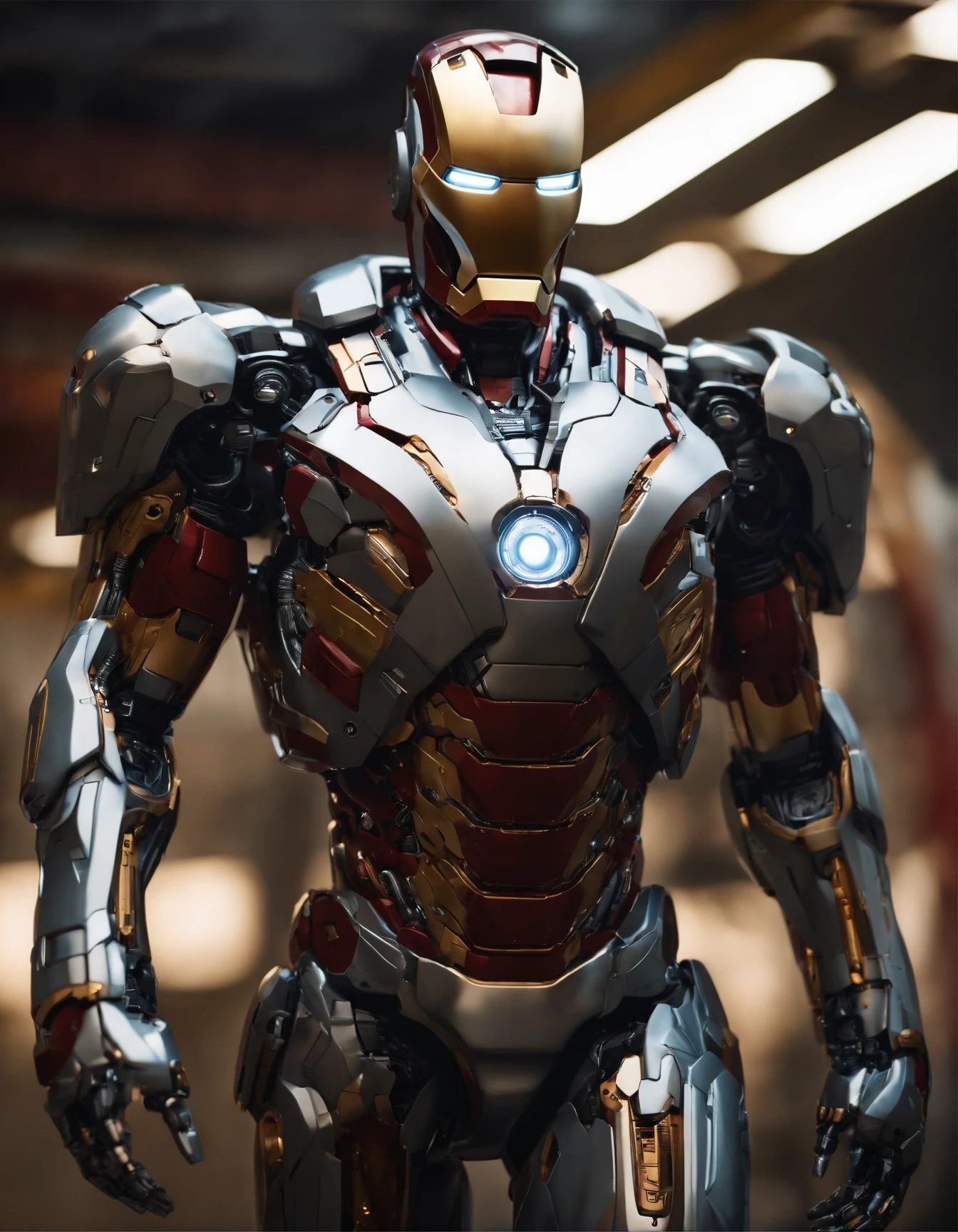 (Cyborg:1.2) iron man robot, (((kinetic))), Masterpiece full body, High definition, 8K, Very high quality, high-detail face, Sharp, degrees of freedom ,Depth_af_Field, style of midjourney , Cinematic, to contrast, Detailed, 8K, Sharp focus, Cyberpunk