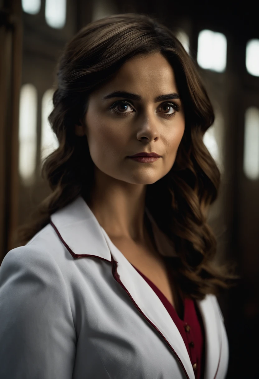 RAW photo, jenna coleman as doctor who, (high detailed skin:1.2), 8k uhd, dslr, soft lighting, high quality, film grain, Fujifilm XT3
