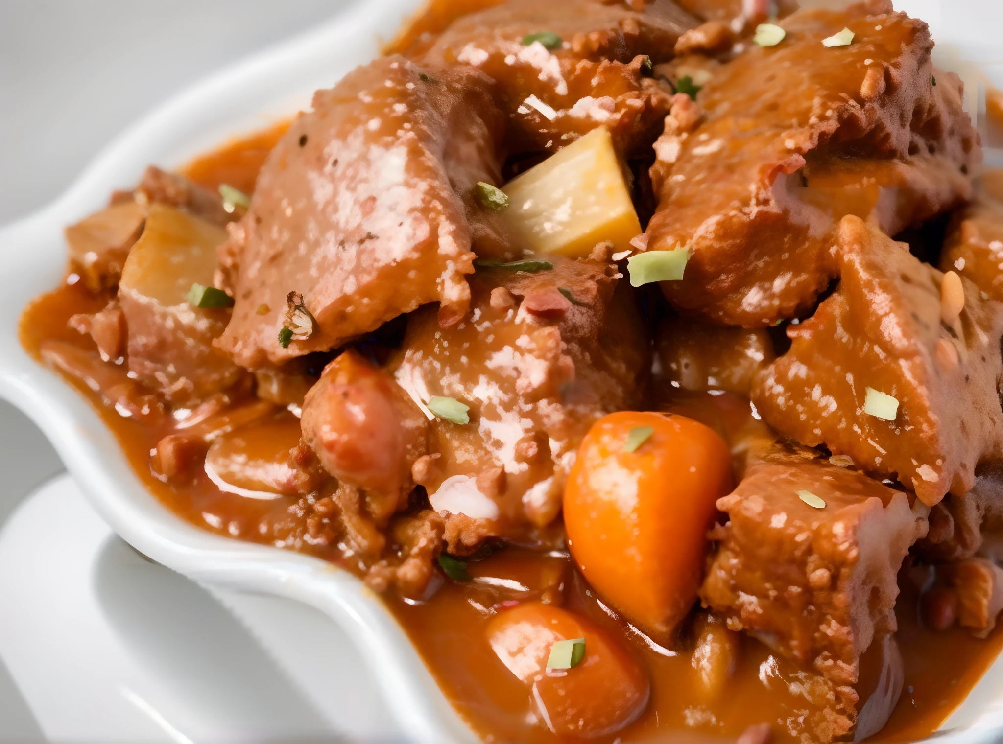 8k,Un primer plano de un plato de estofado con carne y verduras, estofado, vaca, Deliciosos, el mejor de todos los tiempos, tradicional, Alta calidad de imagen, Asombroso, miniatura, pathetic, inspirado por John Steuart Curry, por Kaff Gerrard, Obra maestra italiana, muy detallado, effortless, Altamente intrincado, rechoncho!!!, Arte tradicional, famoso, polla, 10.