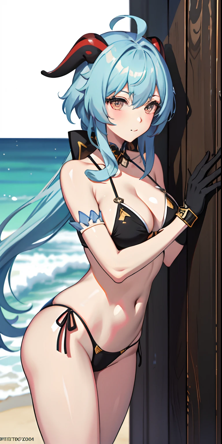 GANYU Chica de anime en bikini posando en una playa con sombrillas, seductora chica de anime, Bikini realista, swimsuit, Furthermore, Artgerm extremadamente detallado, Tendencias en ArtStation Pixiv, en la playa, MaFurthermore Kitagawa Fanart, Badass Anime 8K, kantai collection style, Anime CG arte suave, Hermosa y seductora mujer de anime, en una playa, Detalles finos. girls frontline