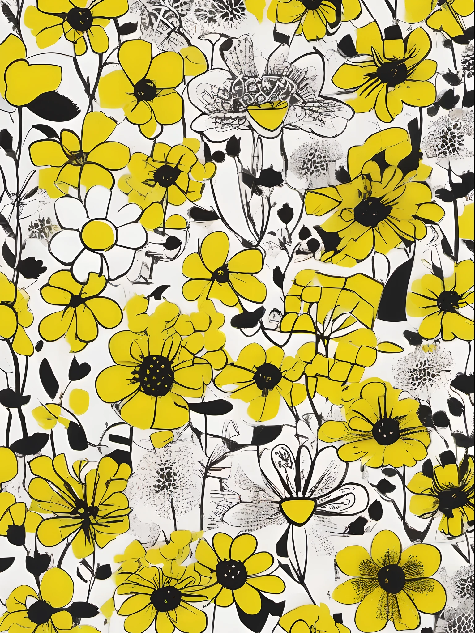 Create a sealless, Flower repetition、designs、patterns、Nordic style、Marimekko style、Yellow flowers、Finnish design、graphic、hightquality、Masterpiece