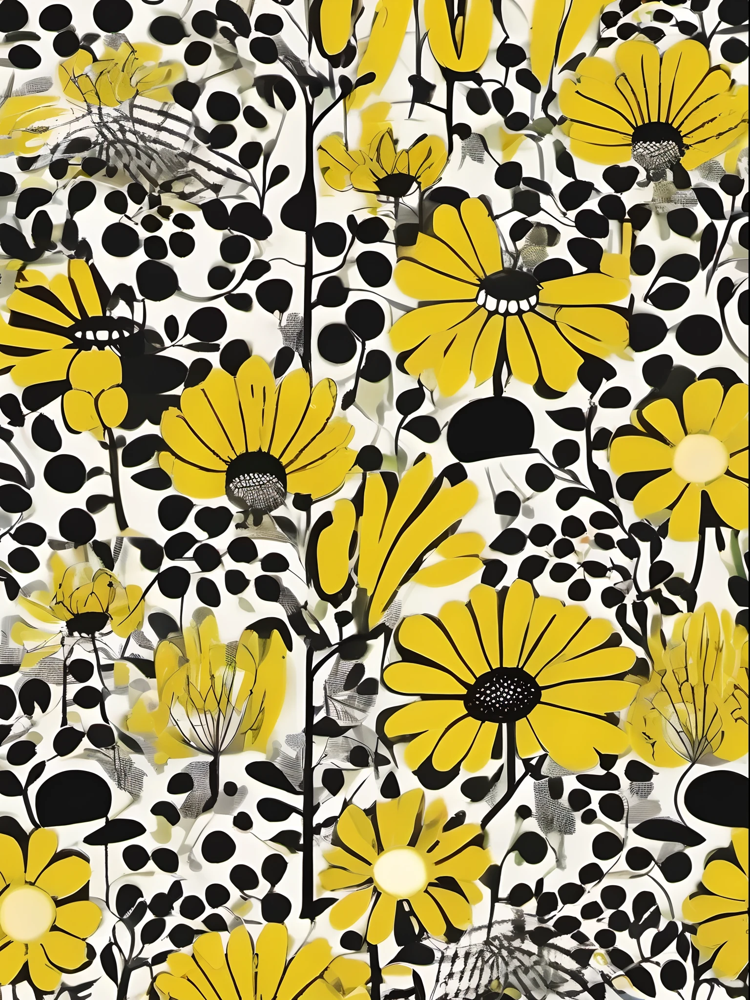 Create a sealless, Flower repetition、designs、patterns、Nordic style、Marimekko style、Yellow flowers、Finnish design、graphic、hightquality、Masterpiece