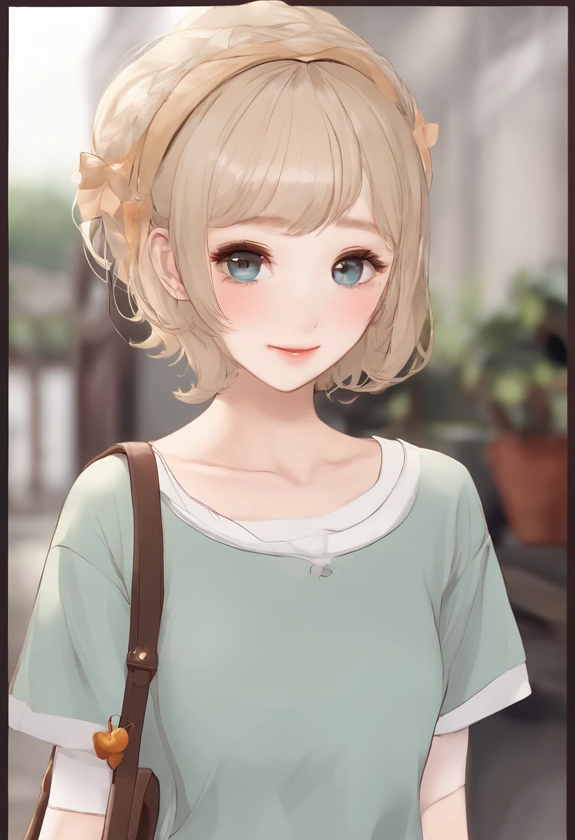 top-quality、8K、masuter piece:1.3))、1 female、２５age、A slender、T-shirt Beautiful Girl:1.3、(Hairstyle blonde、Very Shorthair、Hair color is bright、Small breasts:1.2)、Plain clothes T-shirt:1.2、White wall background、hyperdetailed face、A detailed eye、Double eyelids、Cute smile、Hair Model Styles、Oblique face、Very short hairstyles、Shorthair、Mashed Hair、Perm hair、japanes、Like a real photo、Large piercings、T-shirt clothes