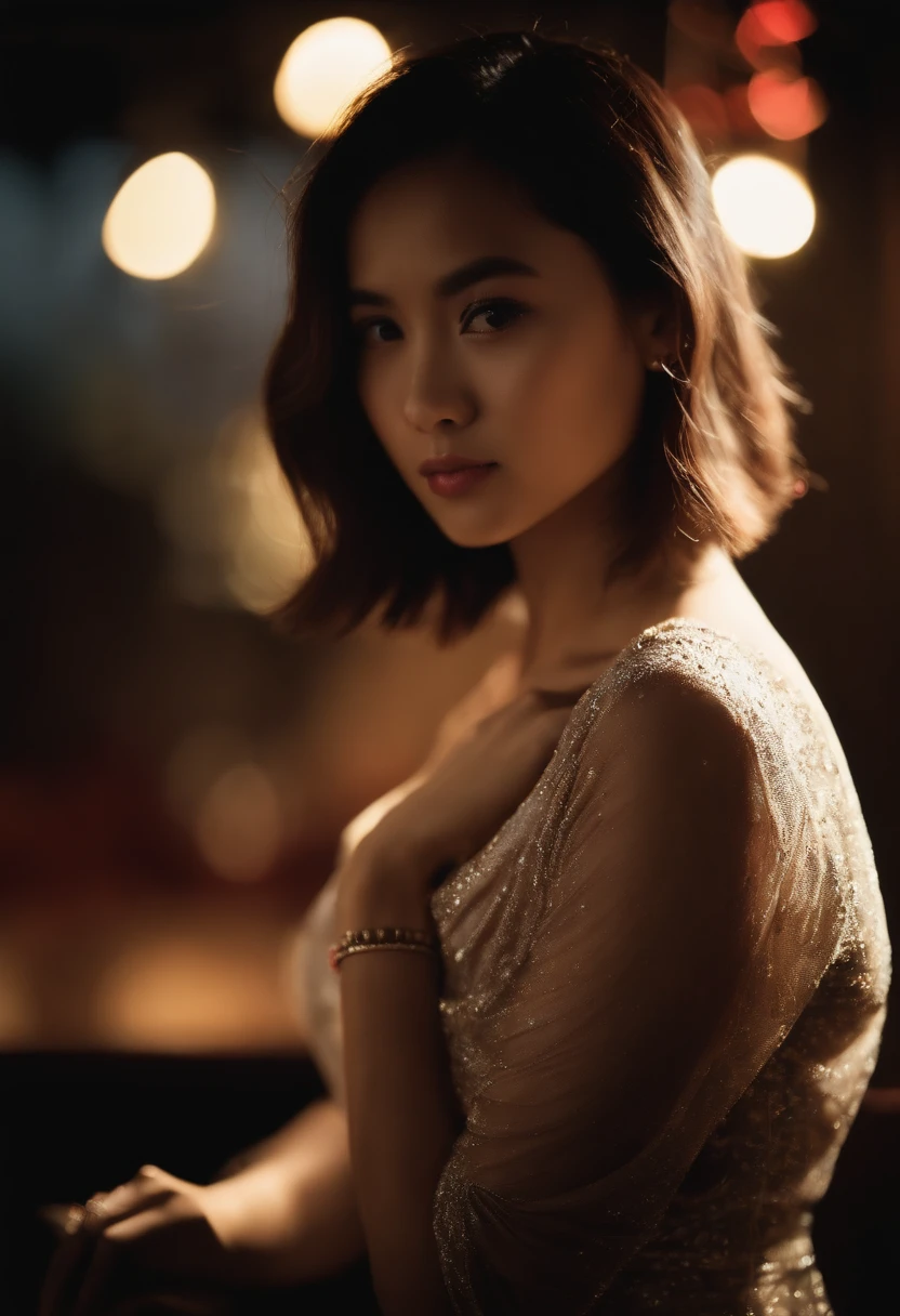top-quality、masterpiece、超A high resolution、(Photorealsitic:1.5)、Raw foto、30-years old、((fullnude))、femele、murky、deep-shadows、cold light、Sexy appearance、((shorth hair))