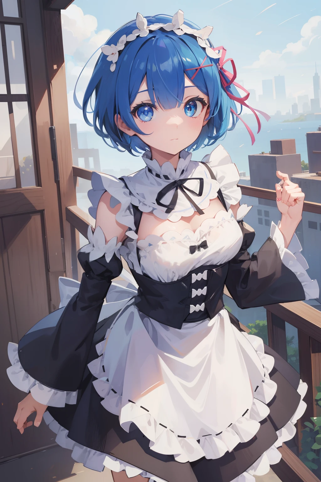 M-shaped legs、Maid clothes、、Lift up your skirt、M-shaped legs、、Showing panties、Blushing、I can see her panties、Pull up your skirt、Blushing、Blue Hair