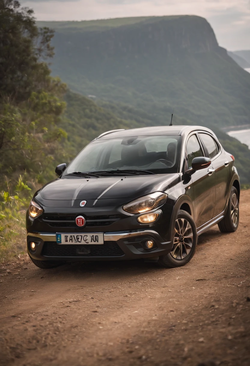 Fiat Argo, carro, preto, paisagem, cachoeira, lindissimo