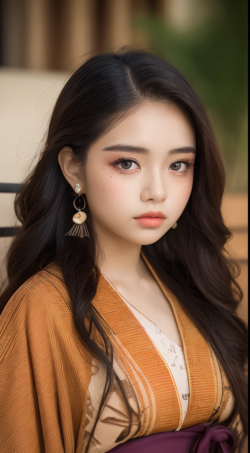 one Aboriginal teen model , hair model, Unique hair details, kimono fashion, Near future , double eyelid, plump lips, professional makeup