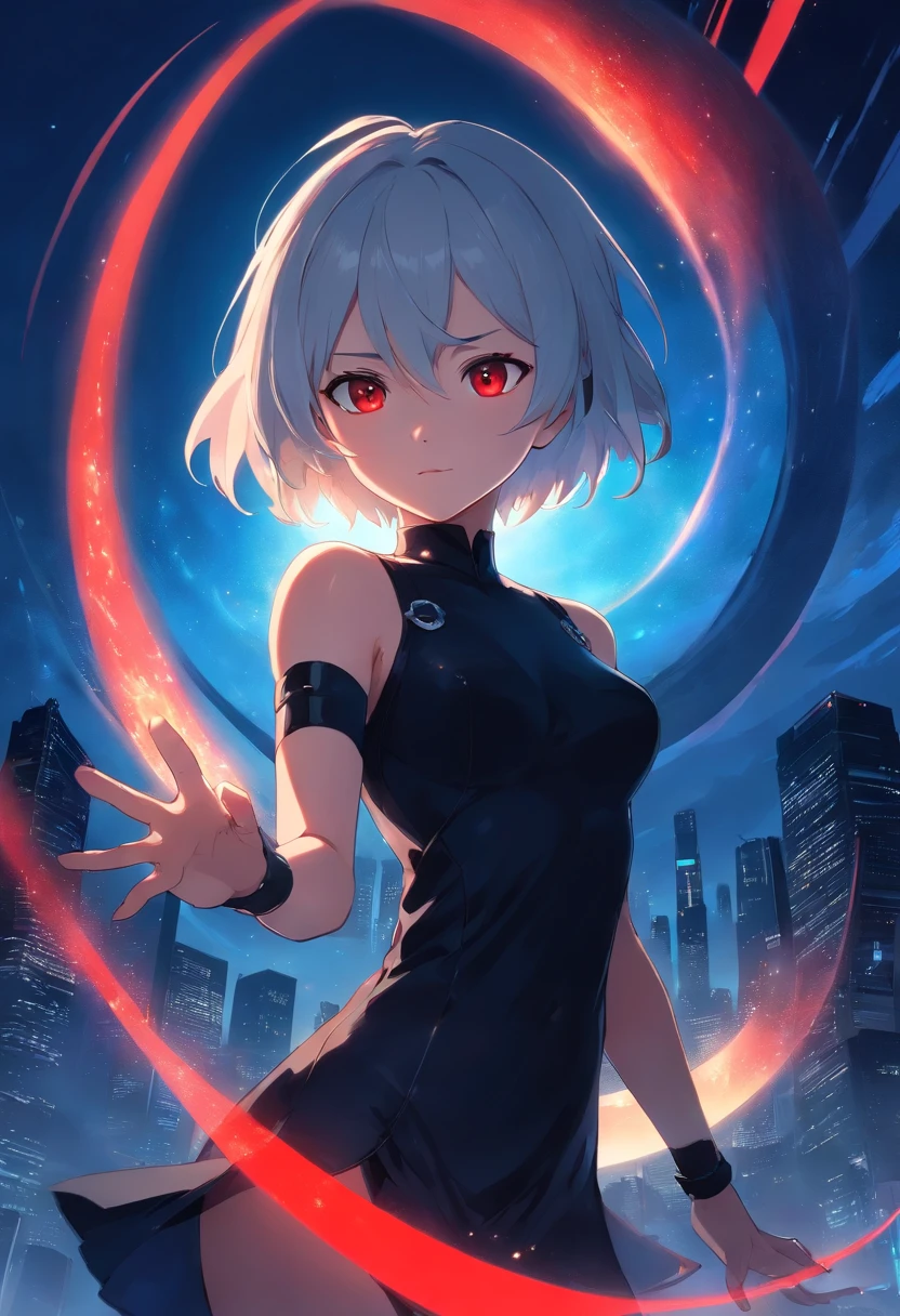(White hair, Short hair,white eyeballs),(Red and black bodysuit), skinFang, Red lips, Seductive smile,aggressive,Chiaroscuro, depth of fields, Cowboy Shot, (Full body:1.5), masutepiece, Anatomically correct, Super Detail, high details, 8K, nffsw(blood splashing:1.3),