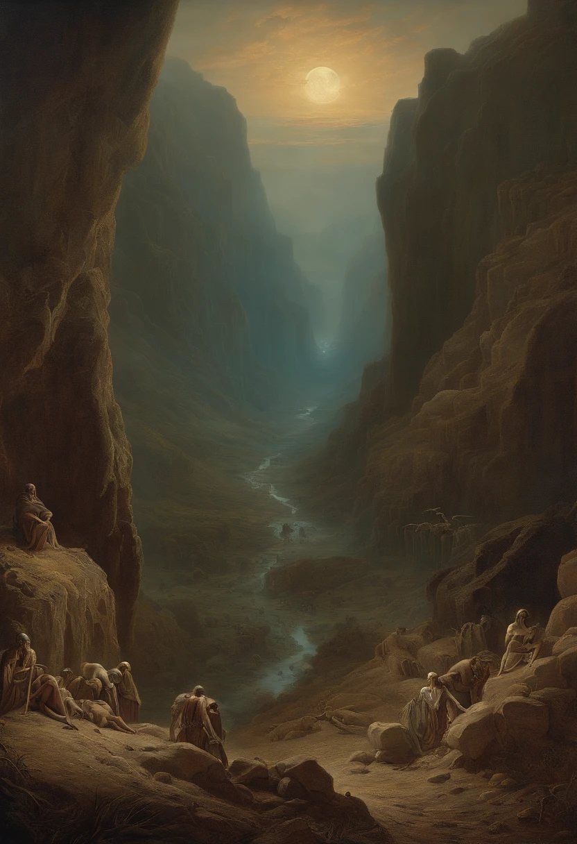 'The Vision of the Valley of Dry Bones' in 1866 by Gustave Dore, cyberpunk filter