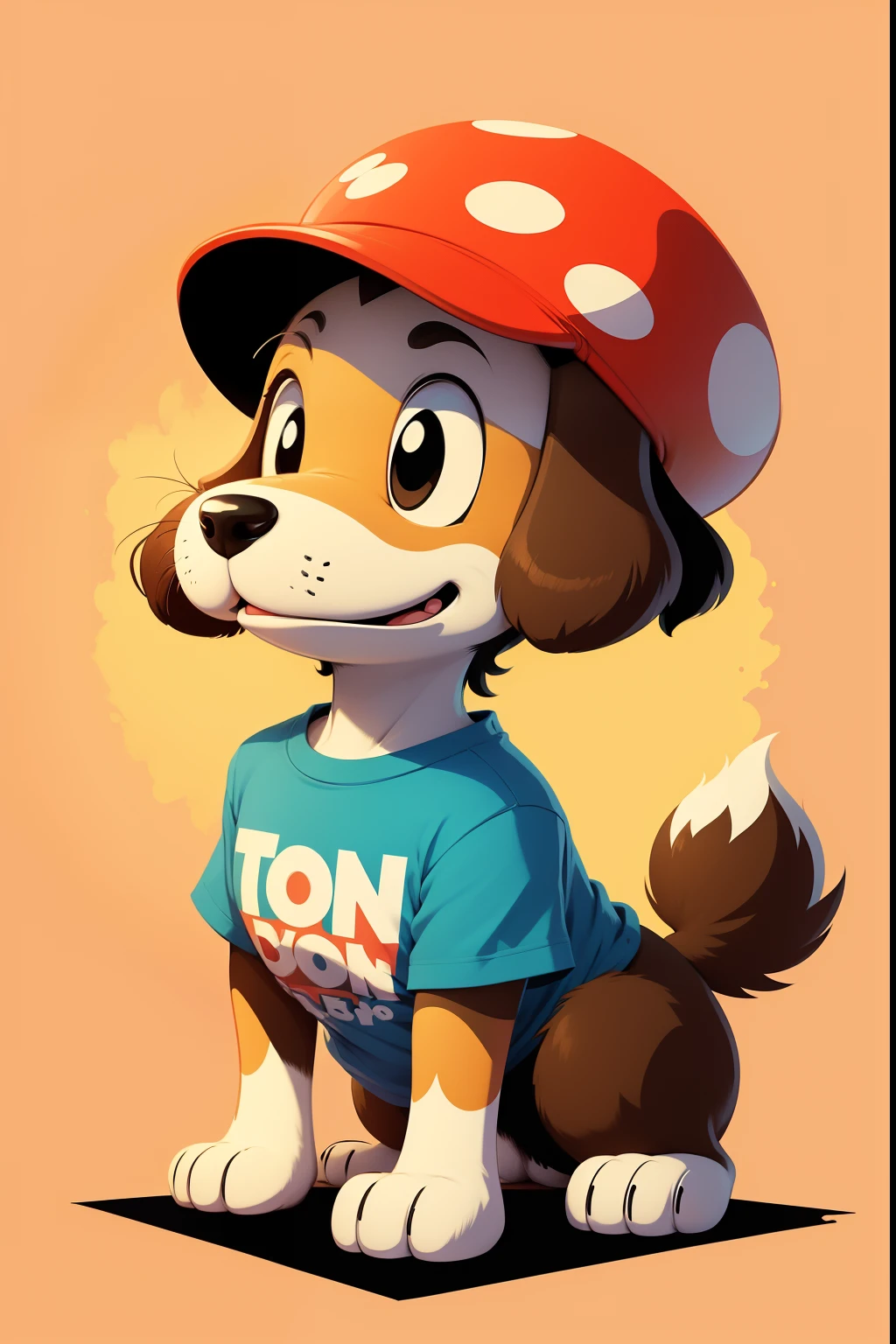 Simple Vector artwork for t-shirt with cartoon looking dog with the words " I like mushrooms " written cartoon like, typography