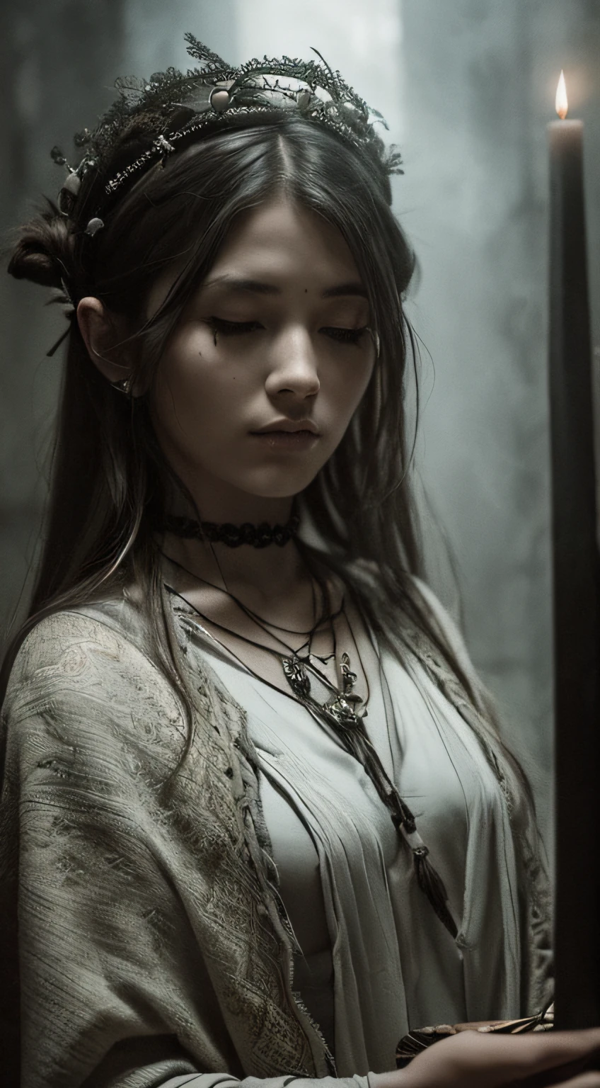best quality,ultra-detailed,realistic,photography,portrait,warm colors,vibrant lighting,beautiful detailed eyes,beautiful detailed lips,traditional viking ritual,slave,deceased master,life after death,sacrifice,ritualistic atmosphere,dark and mysterious,emotionally charged,hauntingly beautiful,solemnity and reverence,ancient tradition,spiritual connection,supernatural elements,misty surroundings,identity transformation,ancestral spirits,spiritual journey,candlelit ambiance,deep shadows,luminous glow,foreboding presence,ethereal atmosphere,otherworldly experience,ghostly figures,ethereal beauty,transcendent moment,harmonious blending of life and death,strong emotional impact,peaceful and serene setting --auto