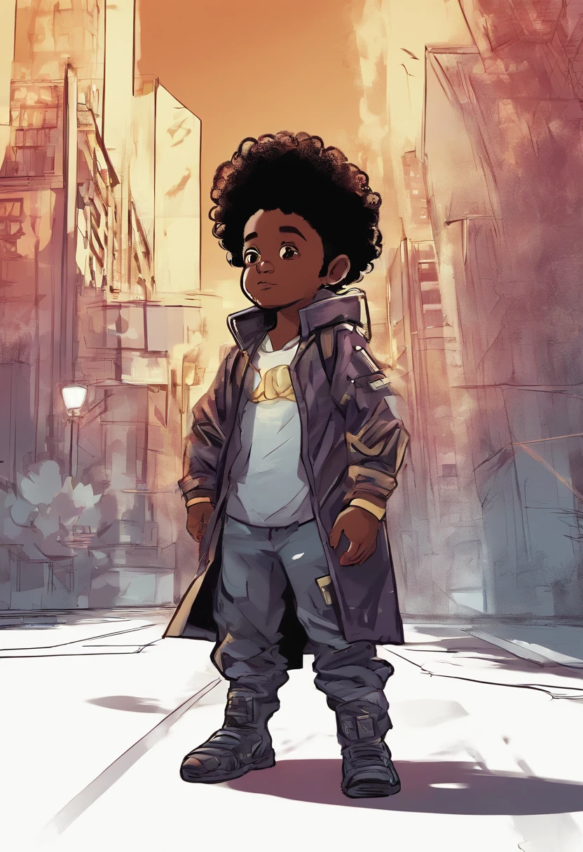 Cartoon character of a black child dressed in flash clothing, correndo pela cidade, a noite , imagem lampejo, Personagem anime, No estilo Tony Start, official illustration