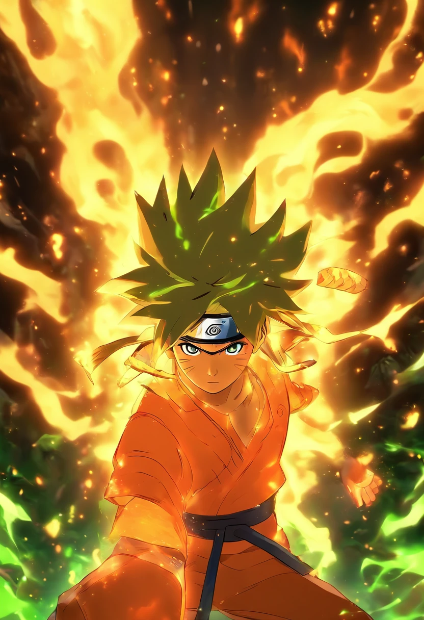 um menino de 17 anos,1,75m,cabelo liso,cabelo marrom e olhos verdes,mexendo no celular,estilo naruto
