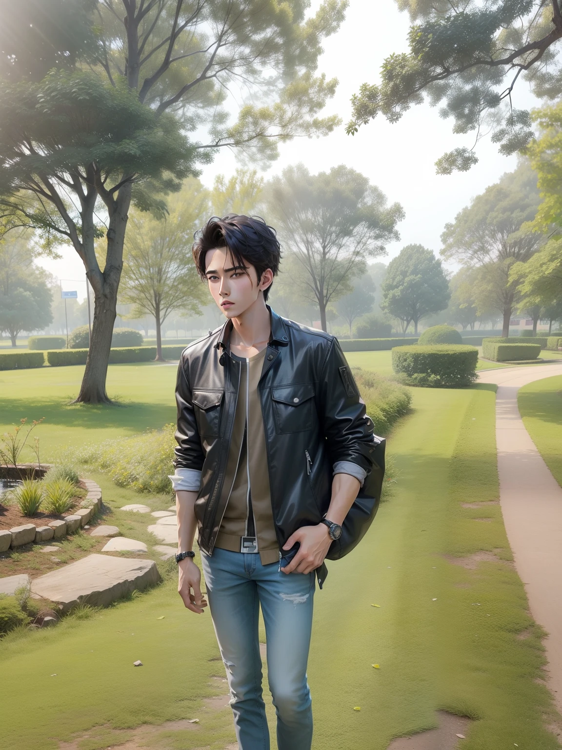 background changing Cyber park handsome boy