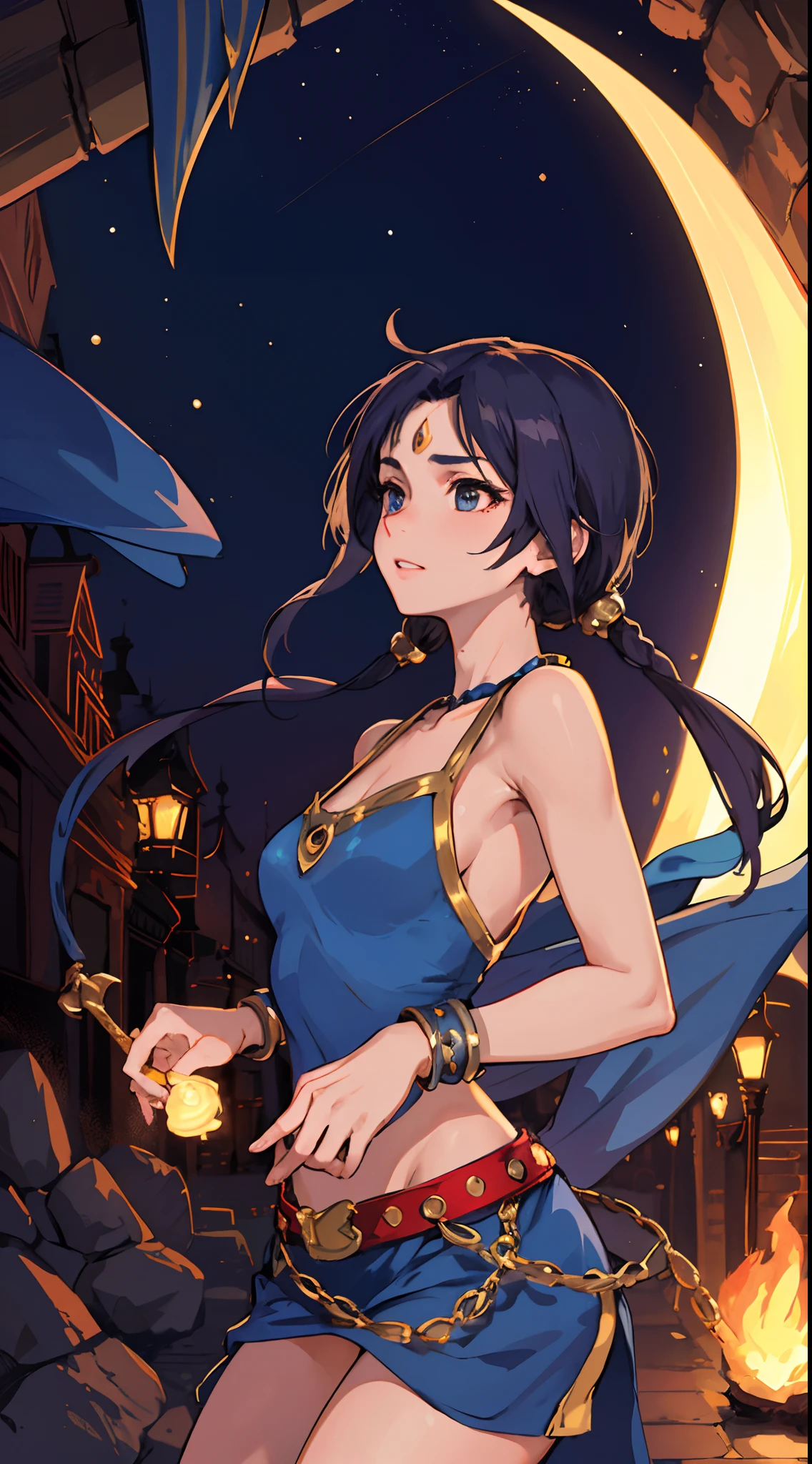 1 girl, upper body, single focus, heroic allure, Aladdin-inspired attire, daring expression, (Agrabah streets: 1.4), (enchanted cave: 1.3), street-smart charm, adventurous aura, [depth of field, ambient lighting, bustling streets foreground, mystical cave background], Agrabah's Aladdin, streetwise adventures, treacherous caves, (flying magic carpet), (genie's lamp: 1.2), intricate details, enhanced lighting.
