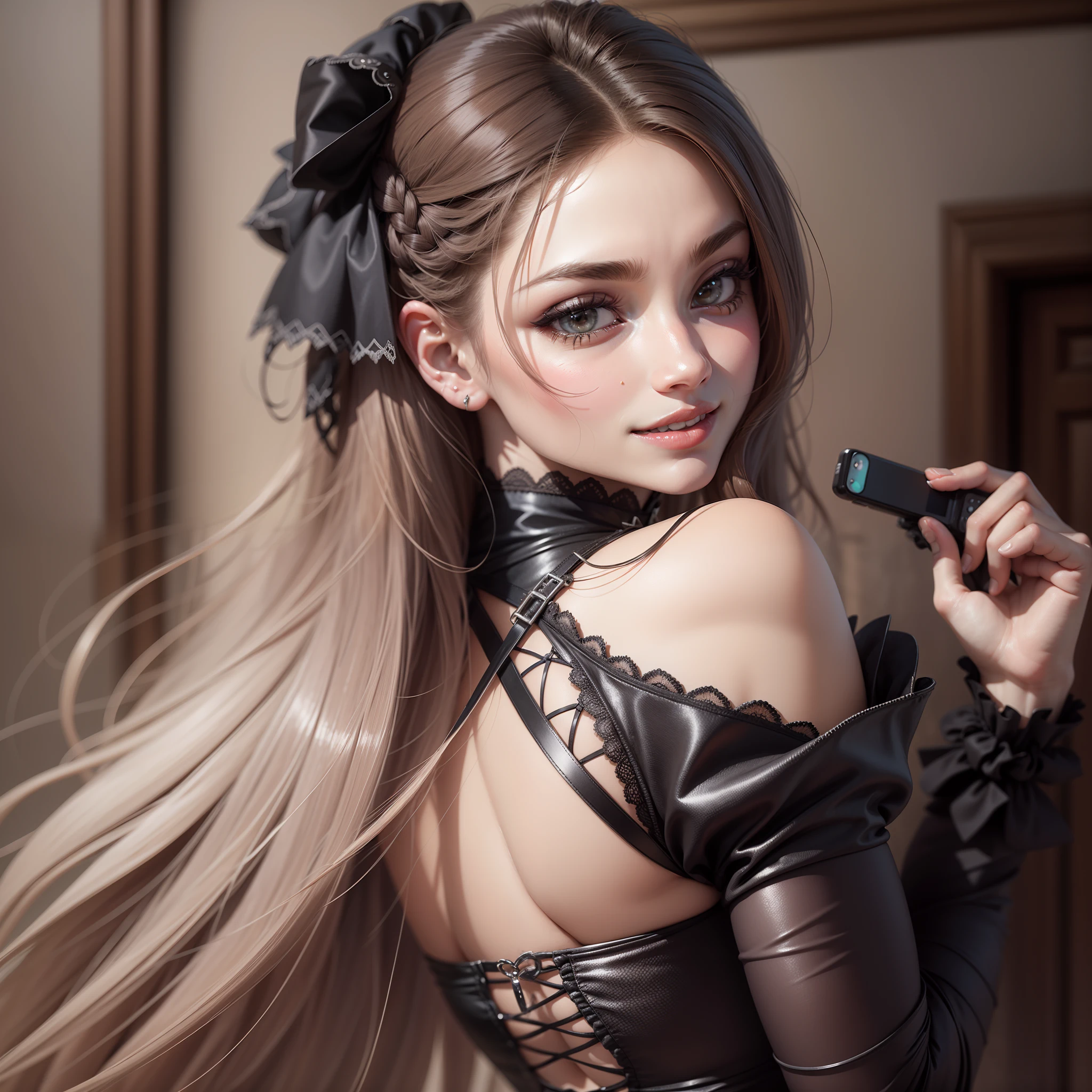 (masterpiece, high quality, best quality:1.1), fantasy style,
woman, long hair, dark brown eyes, blonde hair, lipstick, skirt, top tank,
phonepose, holding cellphone,
extremely detailed, extremely intricate, fine texture, Extremely high-resolution details, detailed hair, sharp focus, vibrant colors, soft lighting,brown eyes